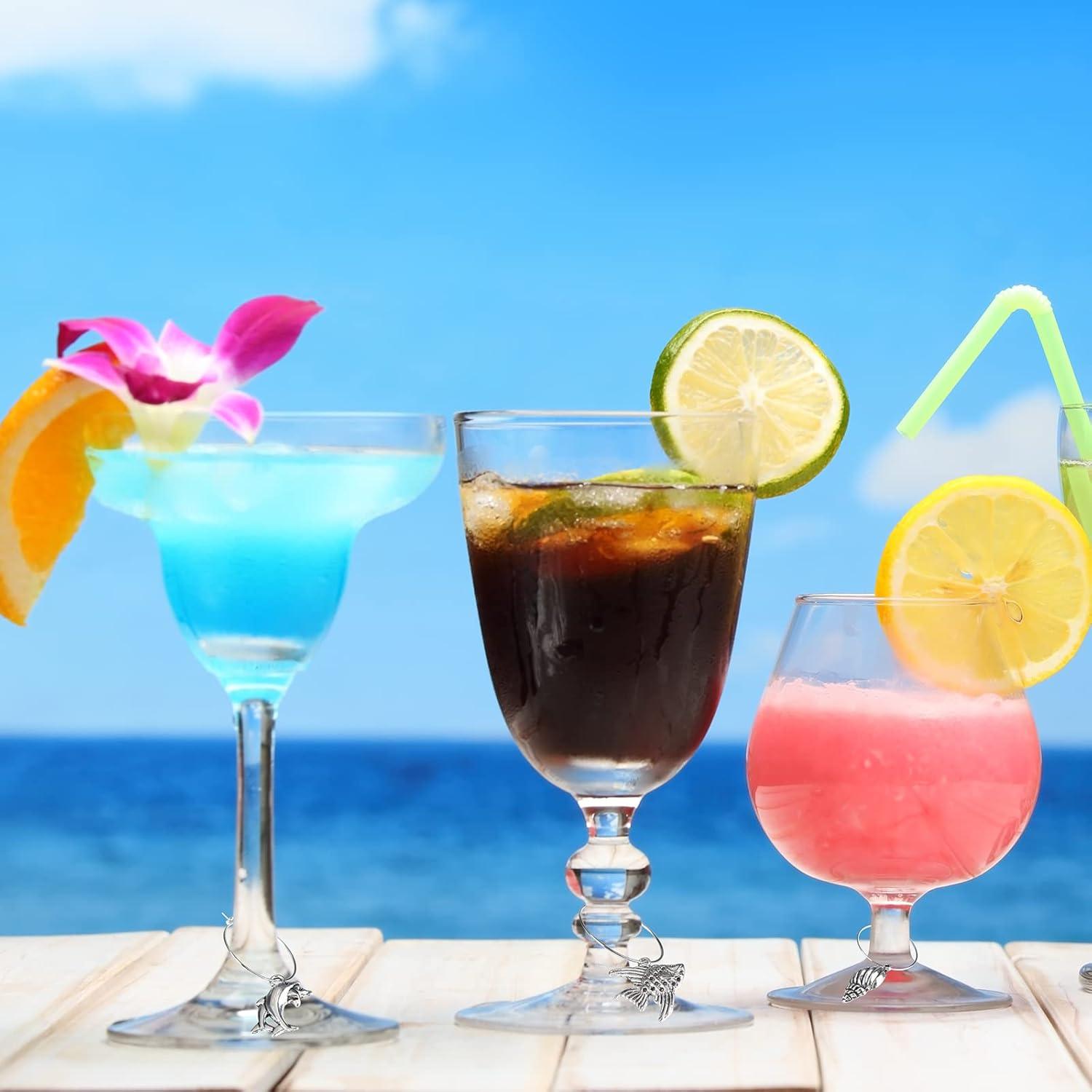 16 Encantos para Copas de Vino - Marcadores de Vidrio Playa