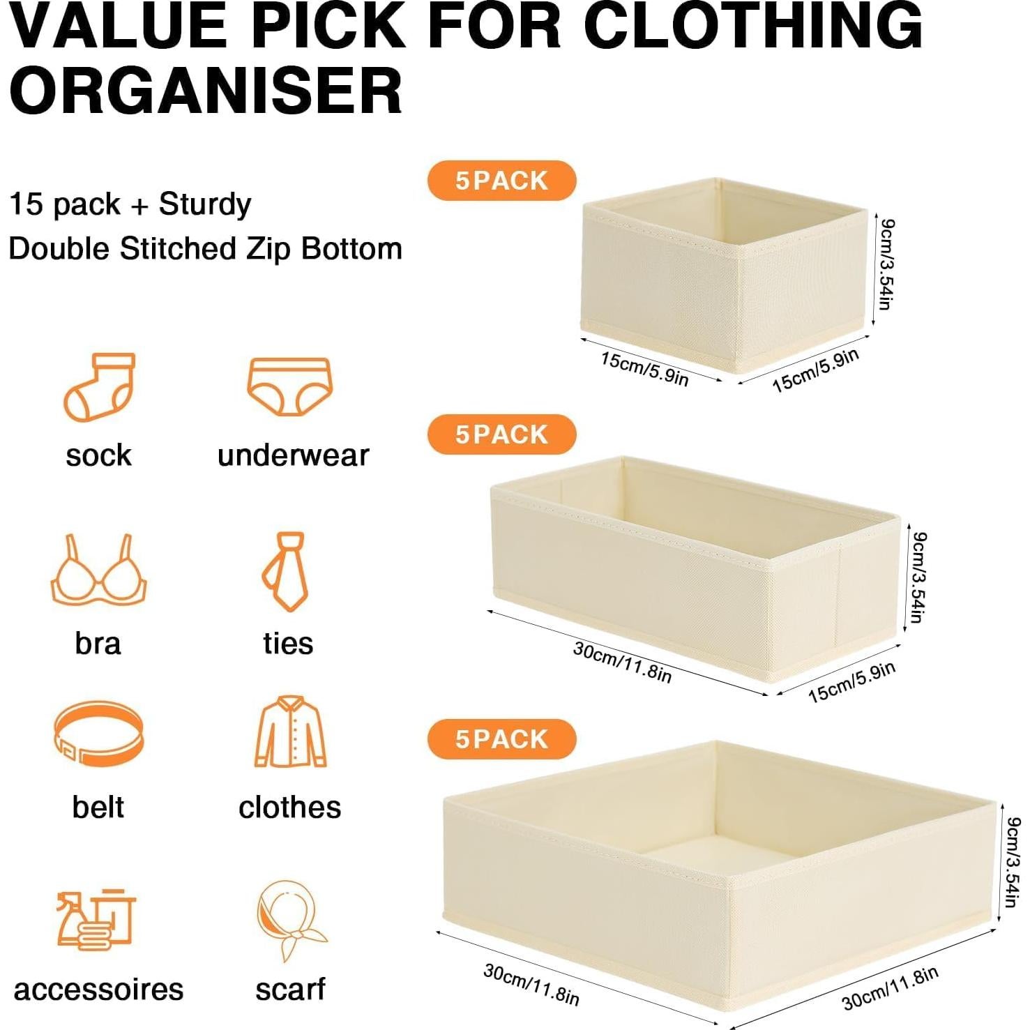 Organizador de Cajones DIMJ 6 Piezas Beige - Tela Plegable