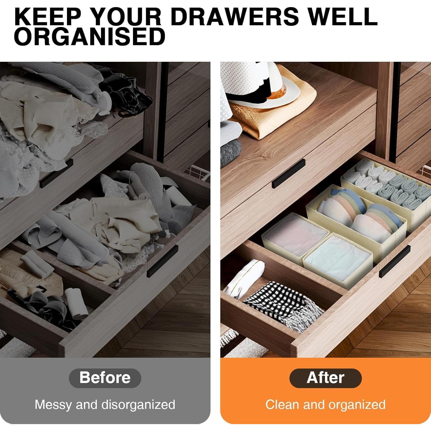 Organizador de Cajones DIMJ 6 Piezas Beige - Tela Plegable