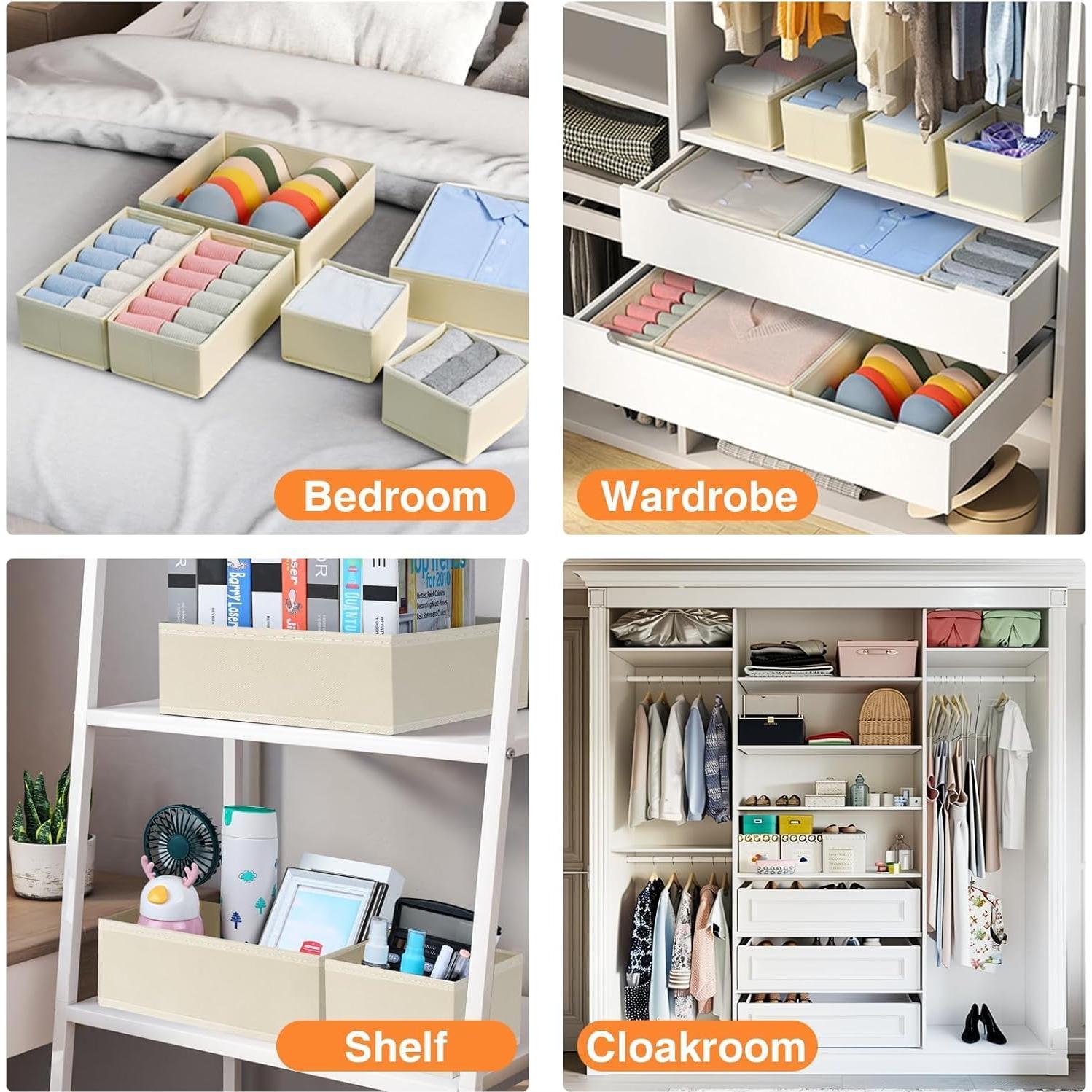 Organizador de Cajones DIMJ 6 Piezas Beige - Tela Plegable