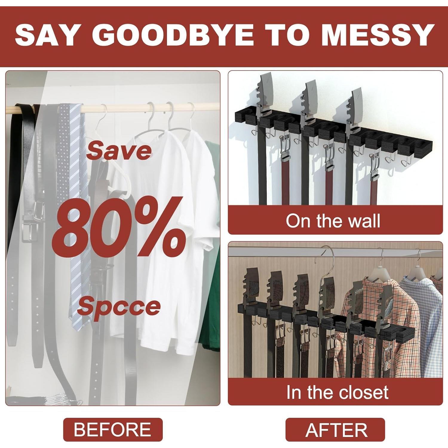 Soporte Organizador de Cinturones Cuipingoo Negro 42 Cinturones