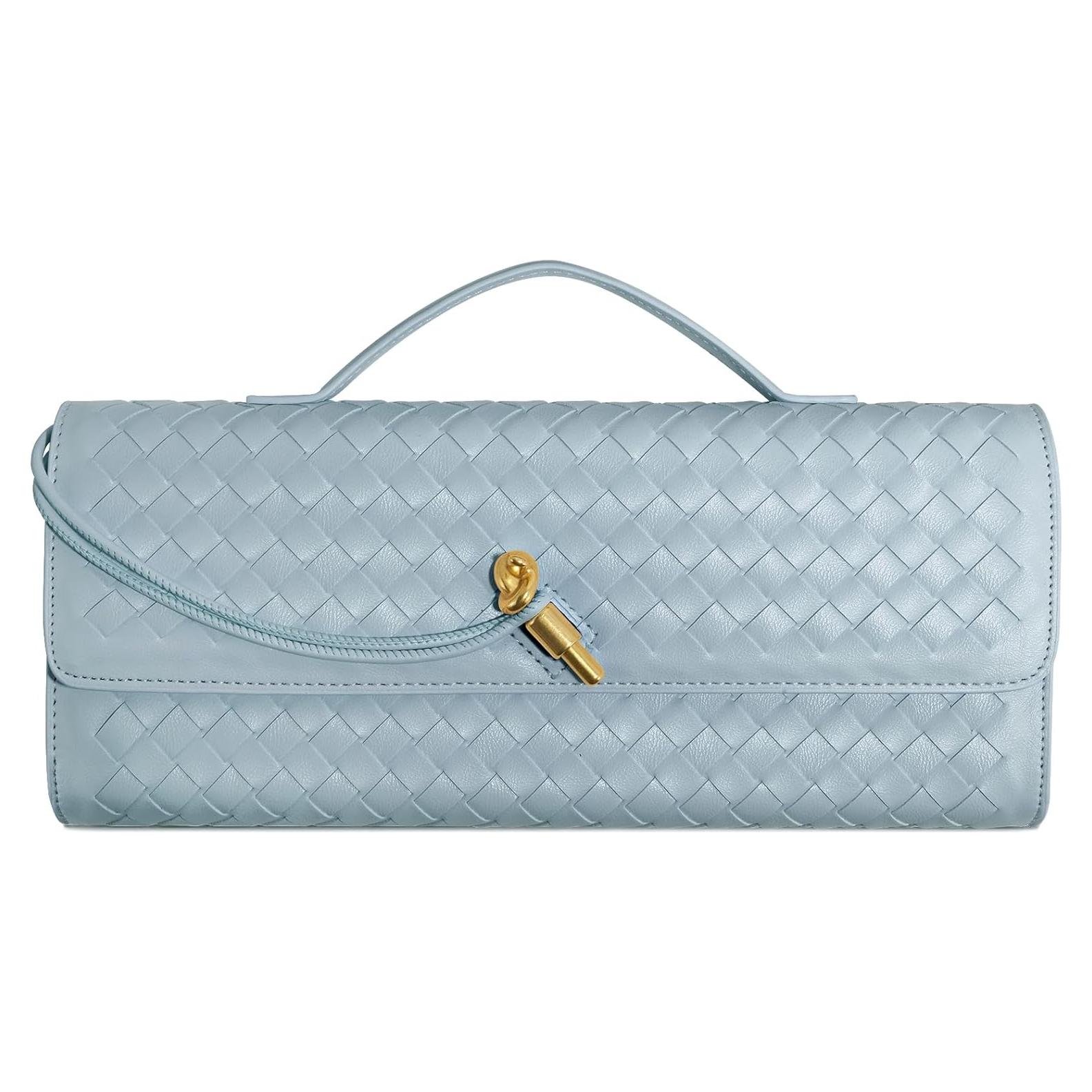 Bolso de Mano Tejido de Cuero PU para Mujeres Azul Claro