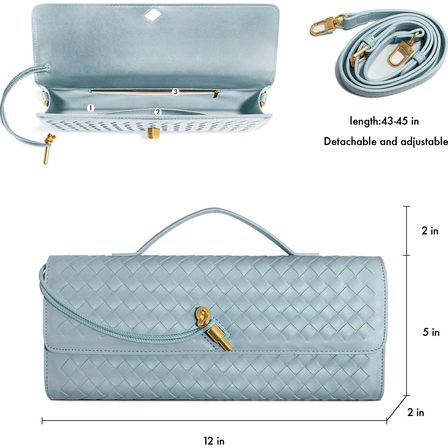 Bolso de Mano Tejido de Cuero PU para Mujeres Azul Claro