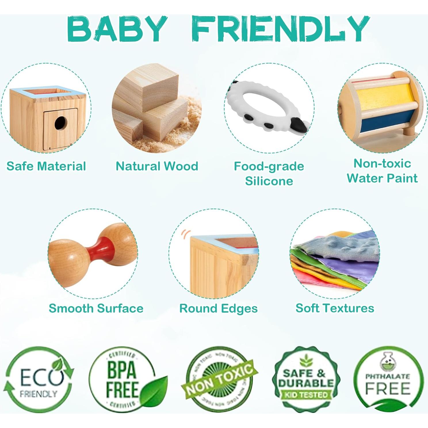 Set Montessori 9 en 1 para Bebés 0-6 Meses - WOODMAM