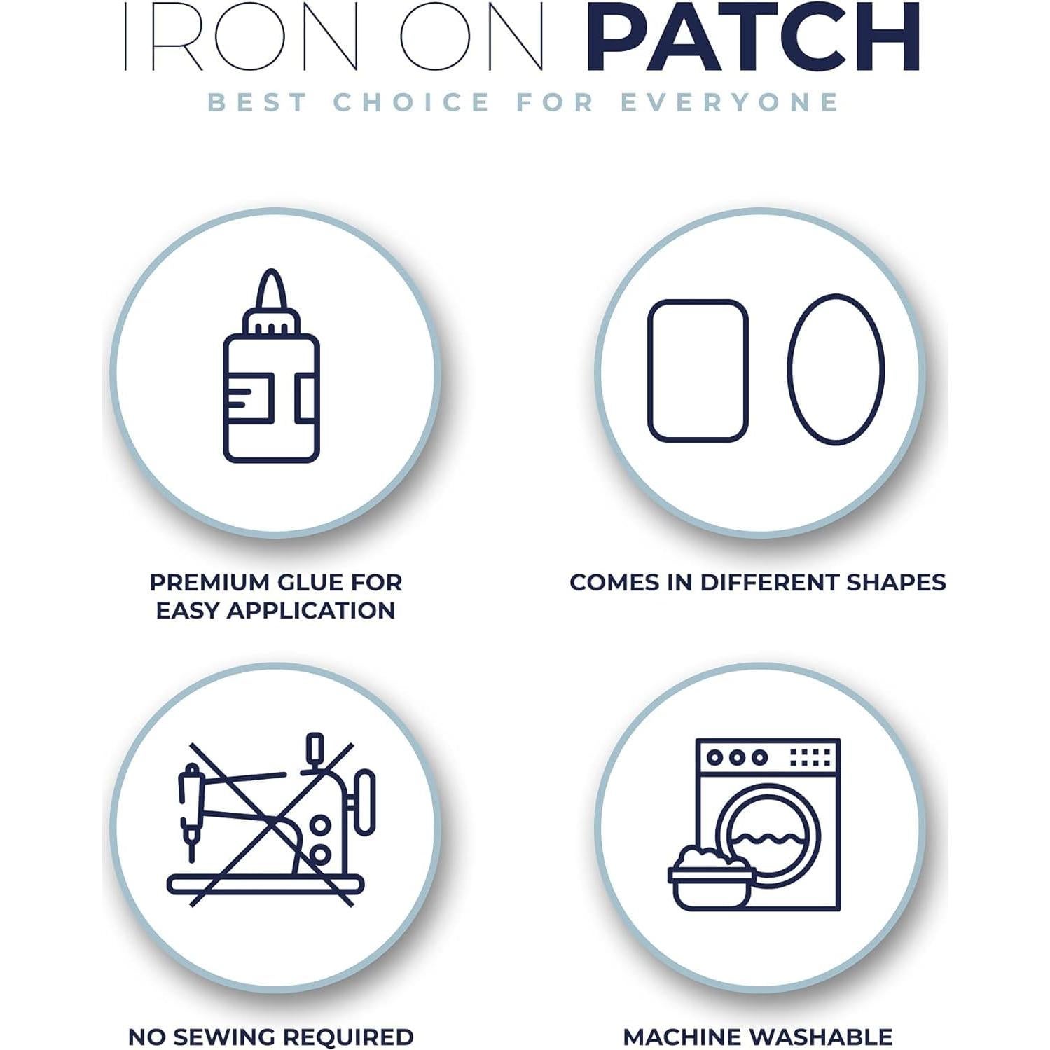Johnson & Smith Iron On Patches - 12-Piece Iron On Patch for Clothing, Jeans Repair - Adhesive Fabric Patches in Oval Shapes - Easy to Use, No Sewing Needed - Cool Oval Patches – Black and White