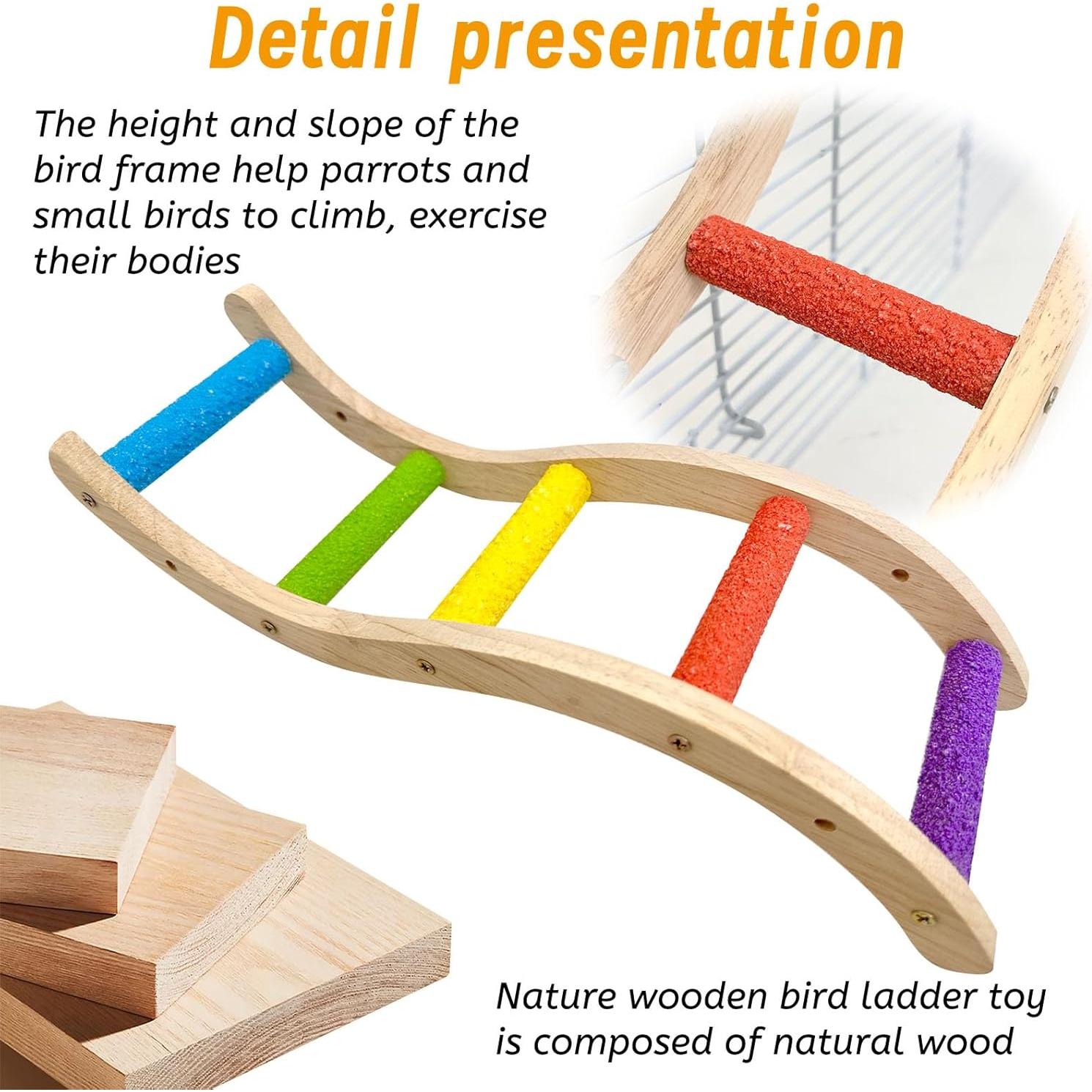 Escalera de Madera Natural Hamiledyi para Aves 18.4x10cm