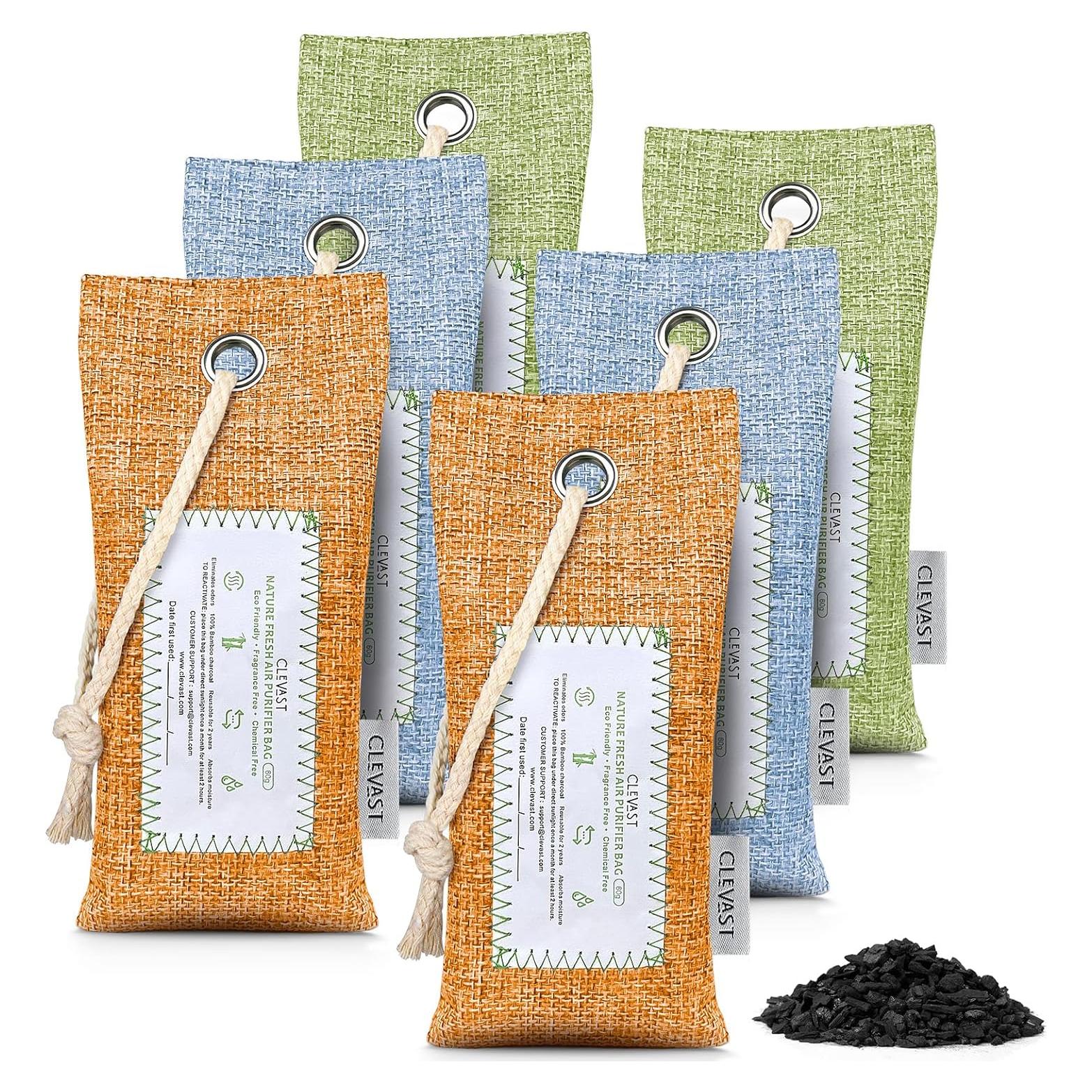 CLEVAST 6 Bolsas de Carbón de Bambú Purificadoras de Aire 60g