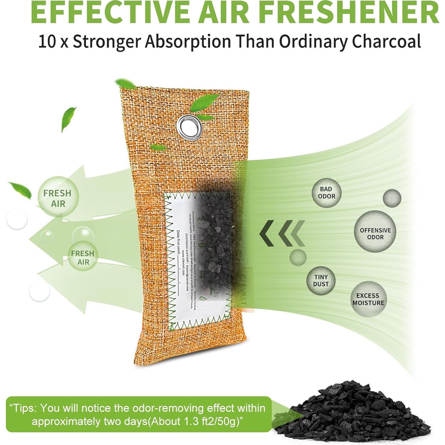 CLEVAST 6 Bolsas de Carbón de Bambú Purificadoras de Aire 60g