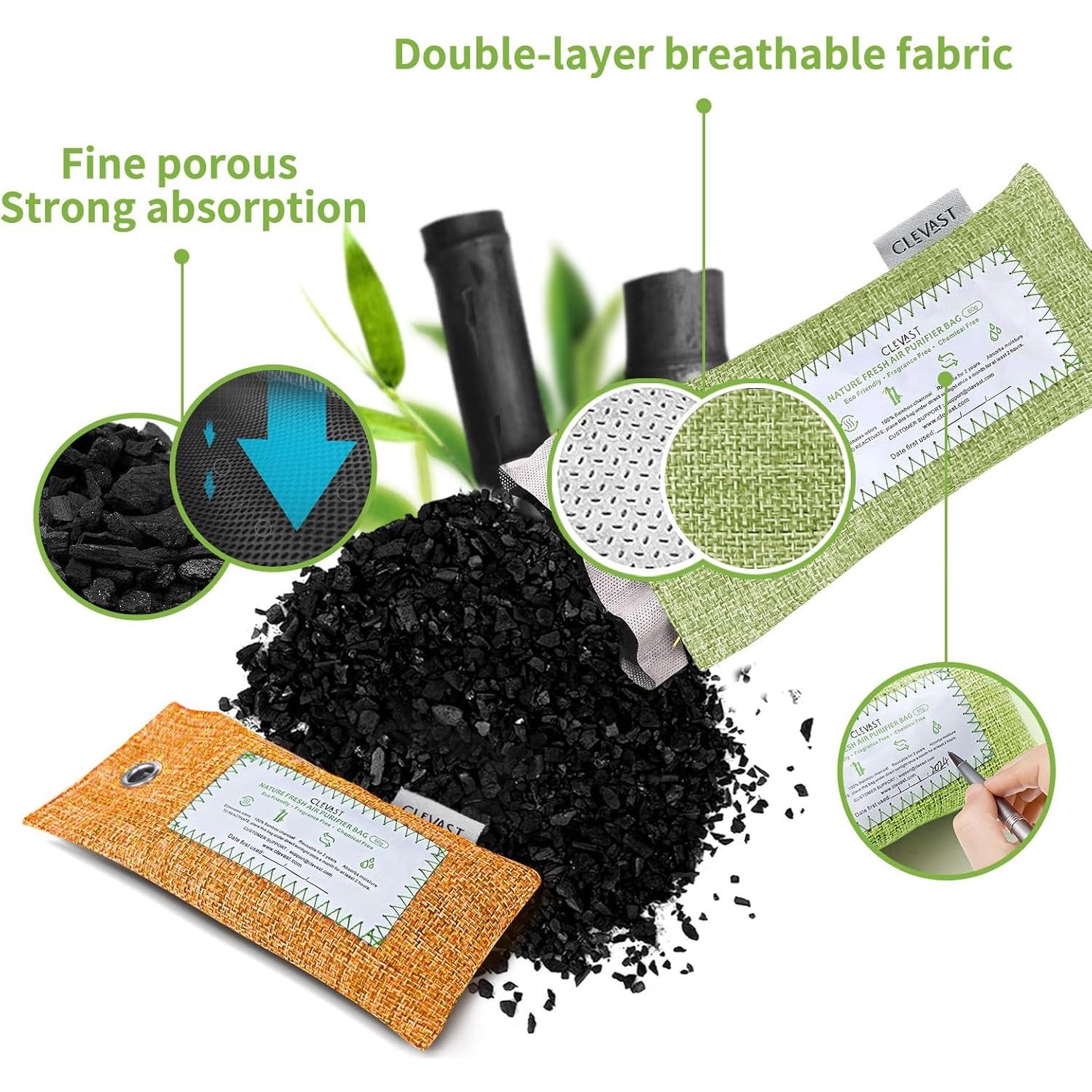 CLEVAST 6 Bolsas de Carbón de Bambú Purificadoras de Aire 60g