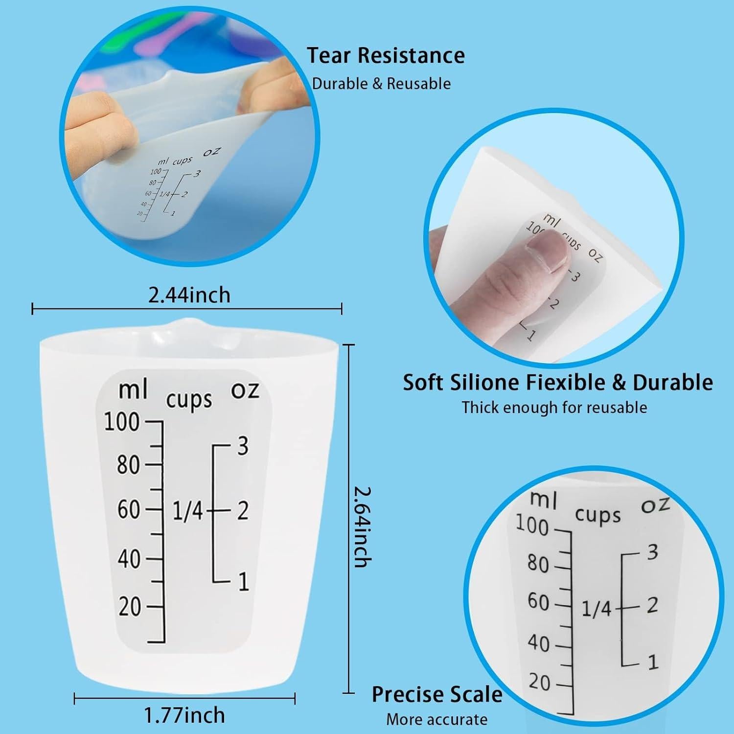 Set de 12 Tazas Medidoras de Silicona Creahaus 100ml Negras