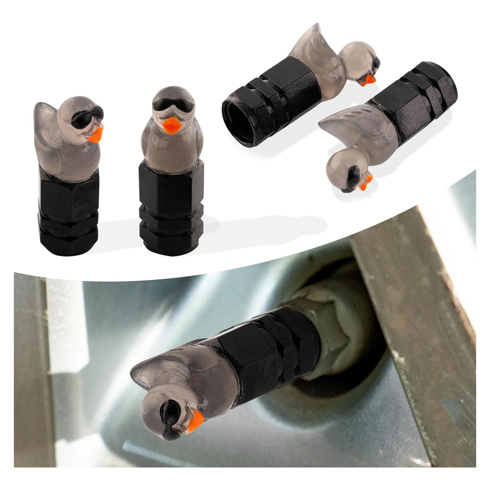 4 Tapas de Válvula de Neumático Rislobx Pato Negro Decorativas