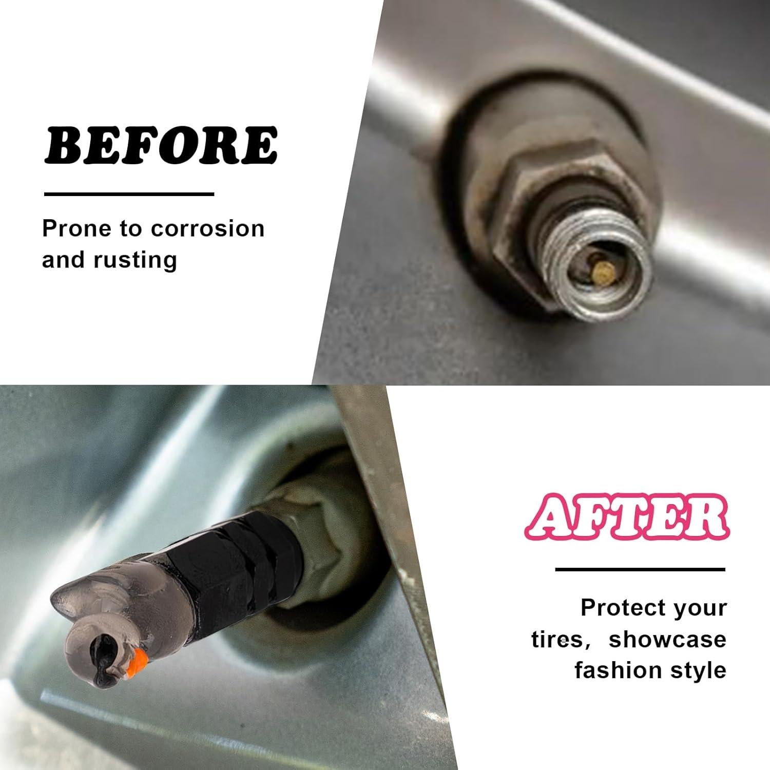 4 Tapas de Válvula de Neumático Rislobx Pato Negro Decorativas