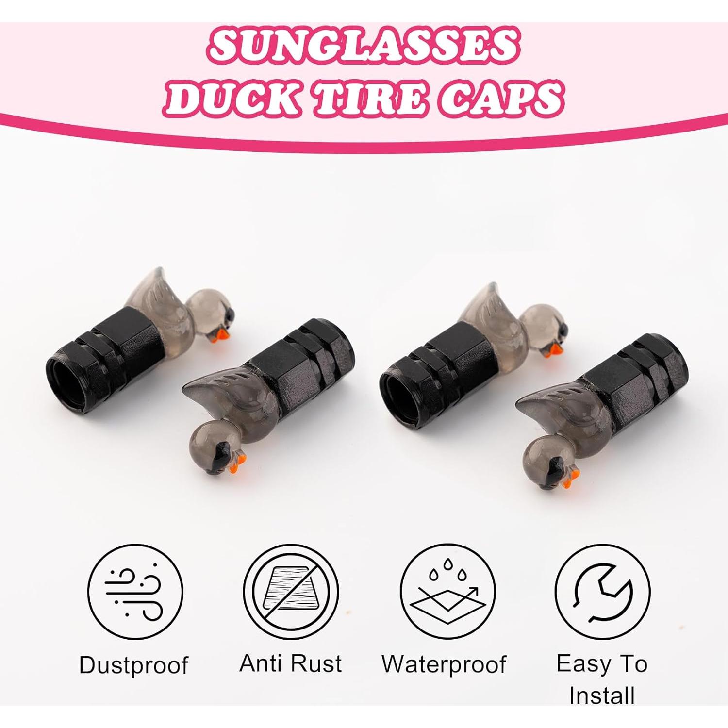 4 Tapas de Válvula de Neumático Rislobx Pato Negro Decorativas