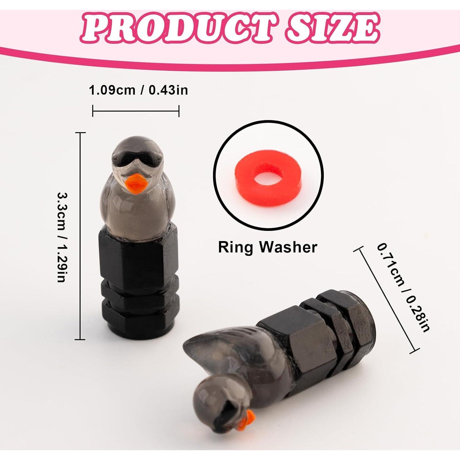 4 Tapas de Válvula de Neumático Rislobx Pato Negro Decorativas