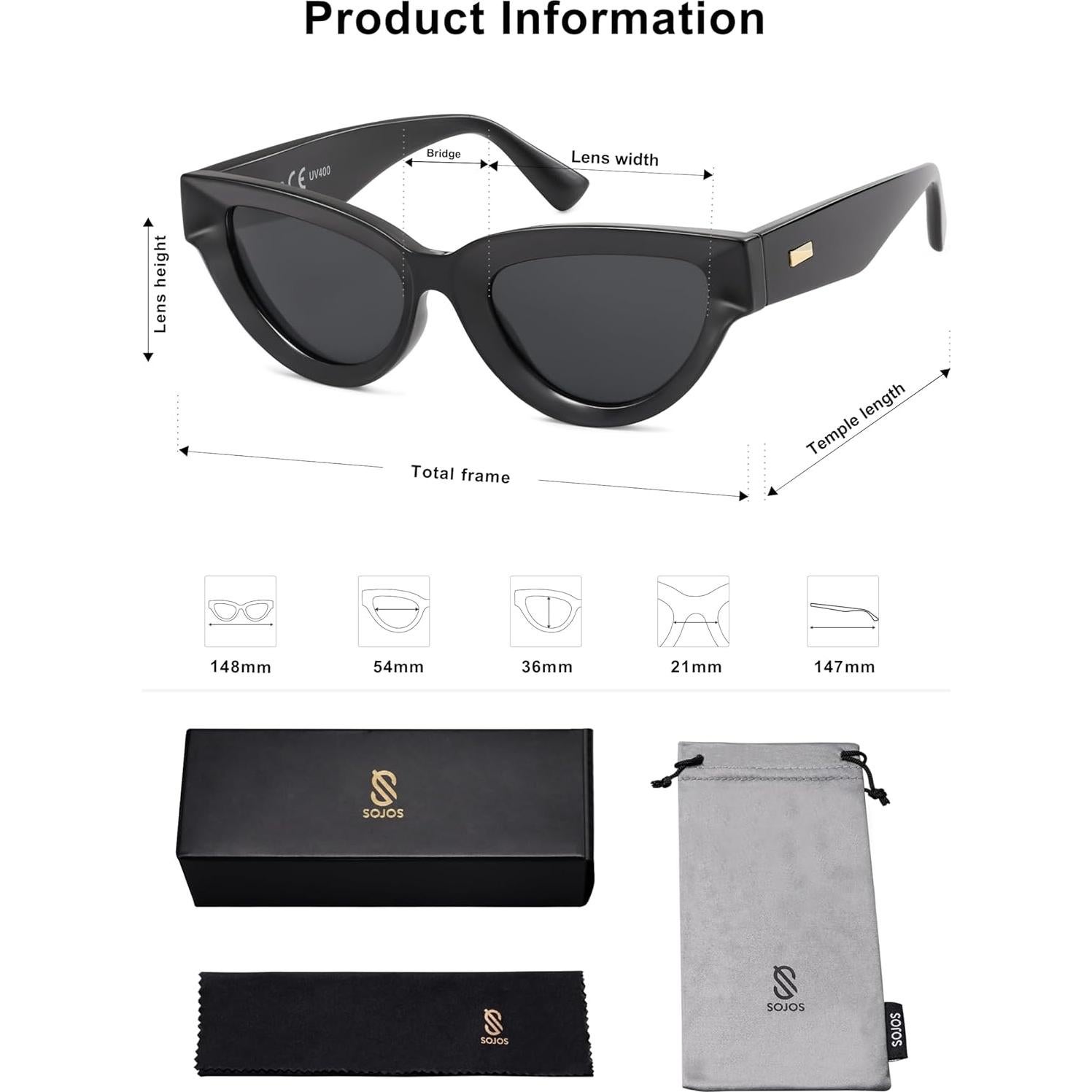 Gafas de sol retro polarizadas SOJOS SJ2331A para mujeres