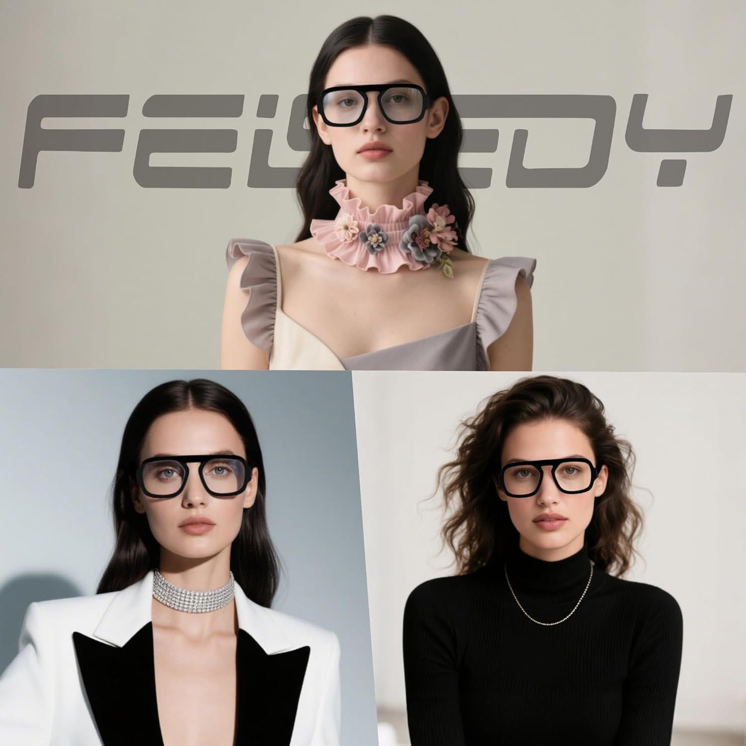 Gafas de Luz Azul FEISEDY Unisex Cuadradas Vintage 54mm