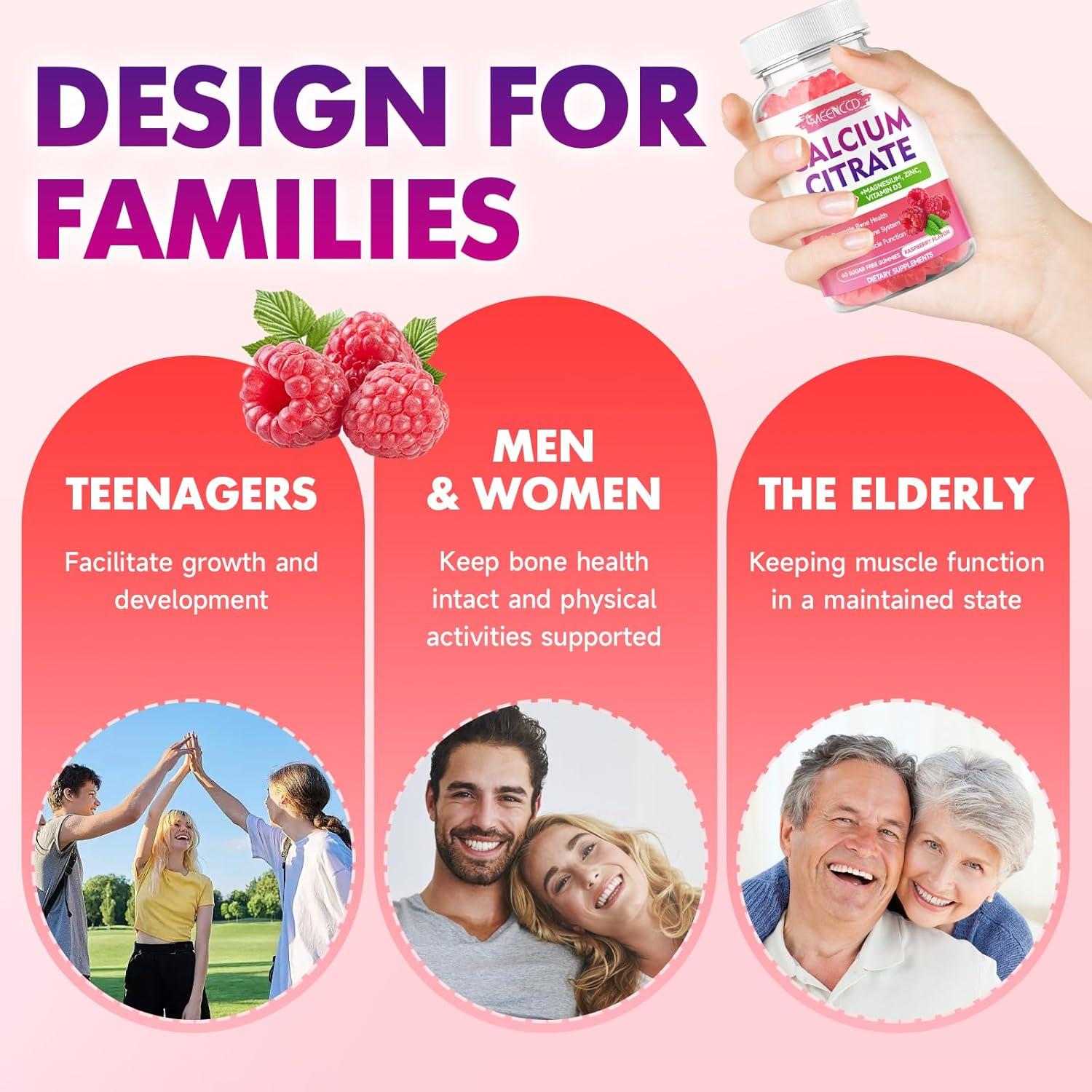 Gomitas de Citrato de Calcio 1000mg MEENCCD con Vitamina D3 60 Unidades