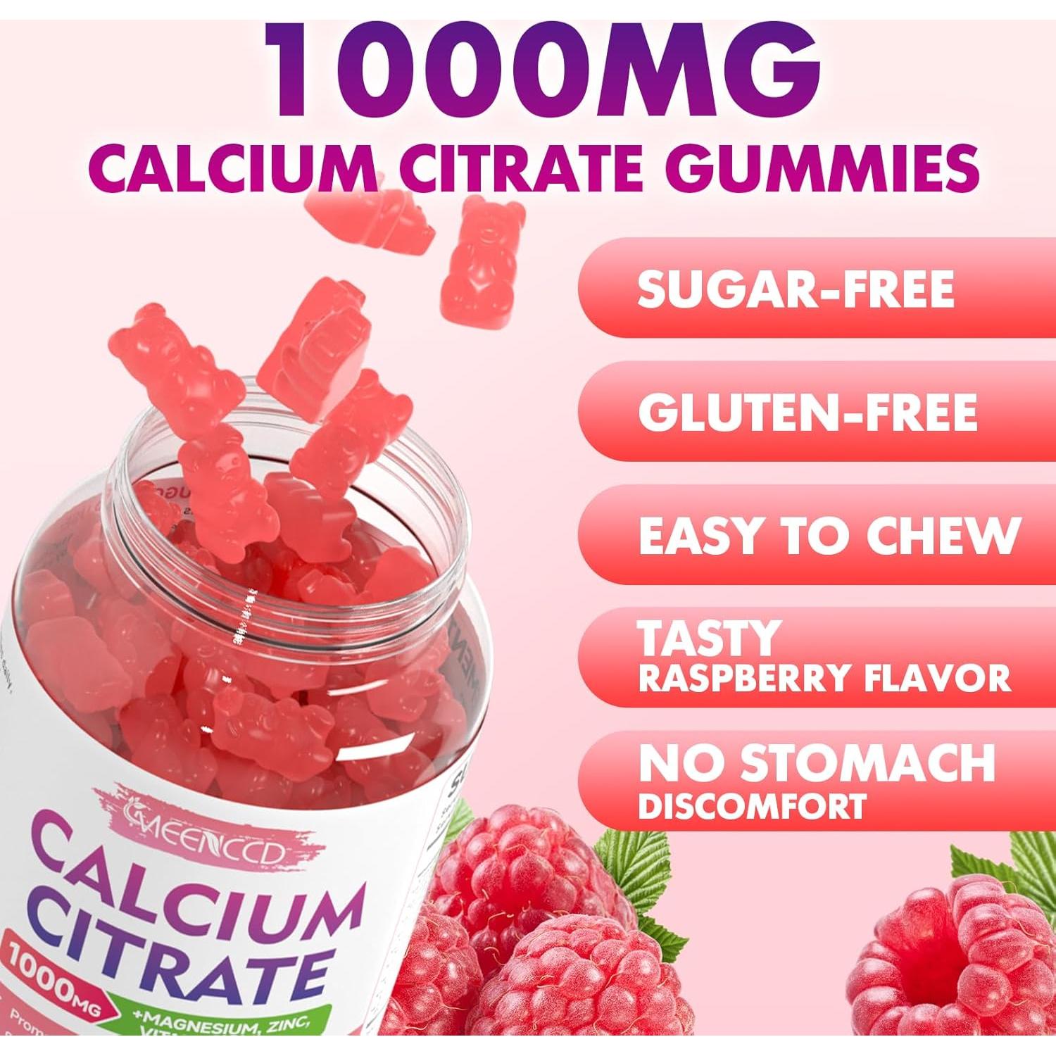 Gomitas de Citrato de Calcio 1000mg MEENCCD con Vitamina D3 60 Unidades