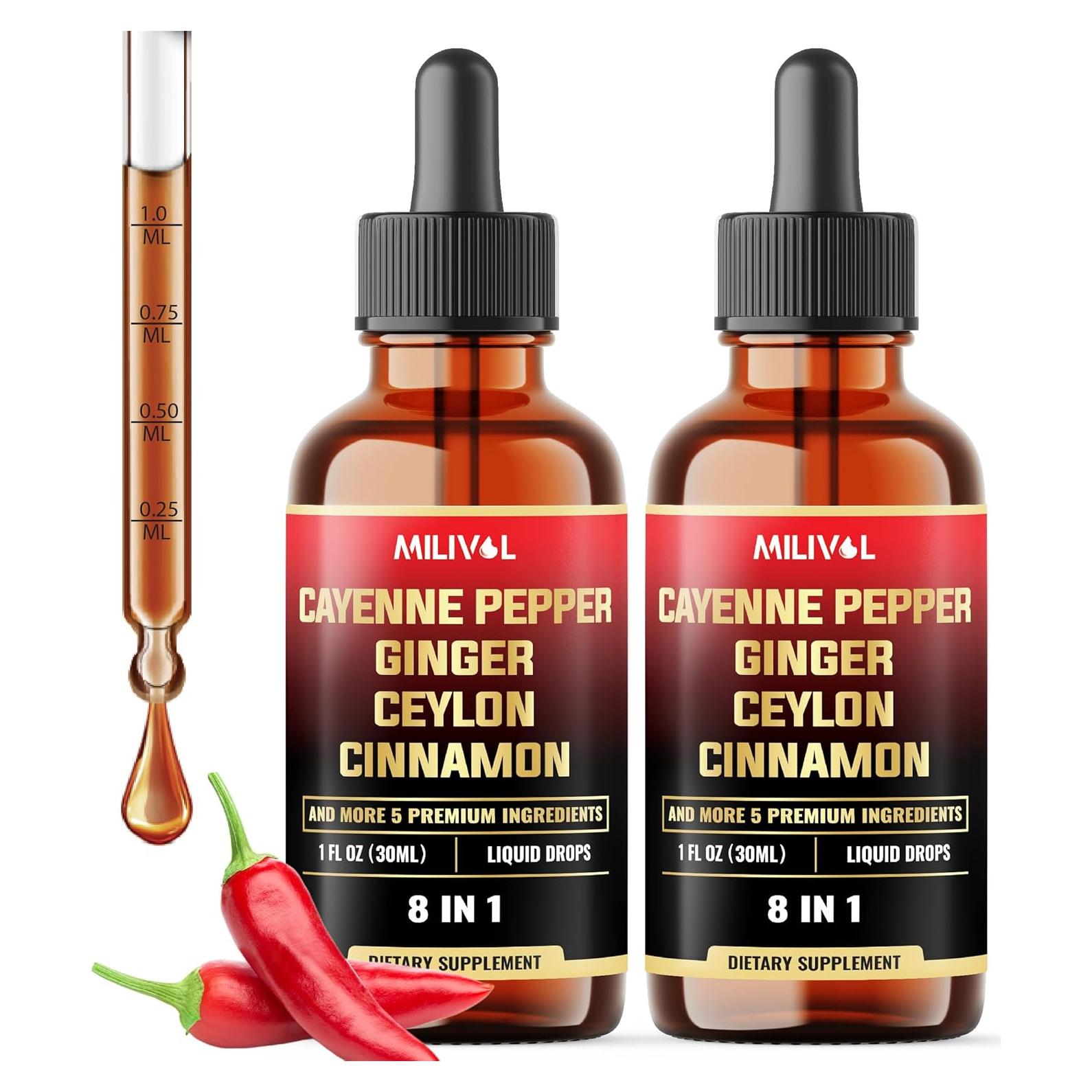 Gotas Líquidas de Pimienta de Cayena Milivol 30ml - 2 Paquetes
