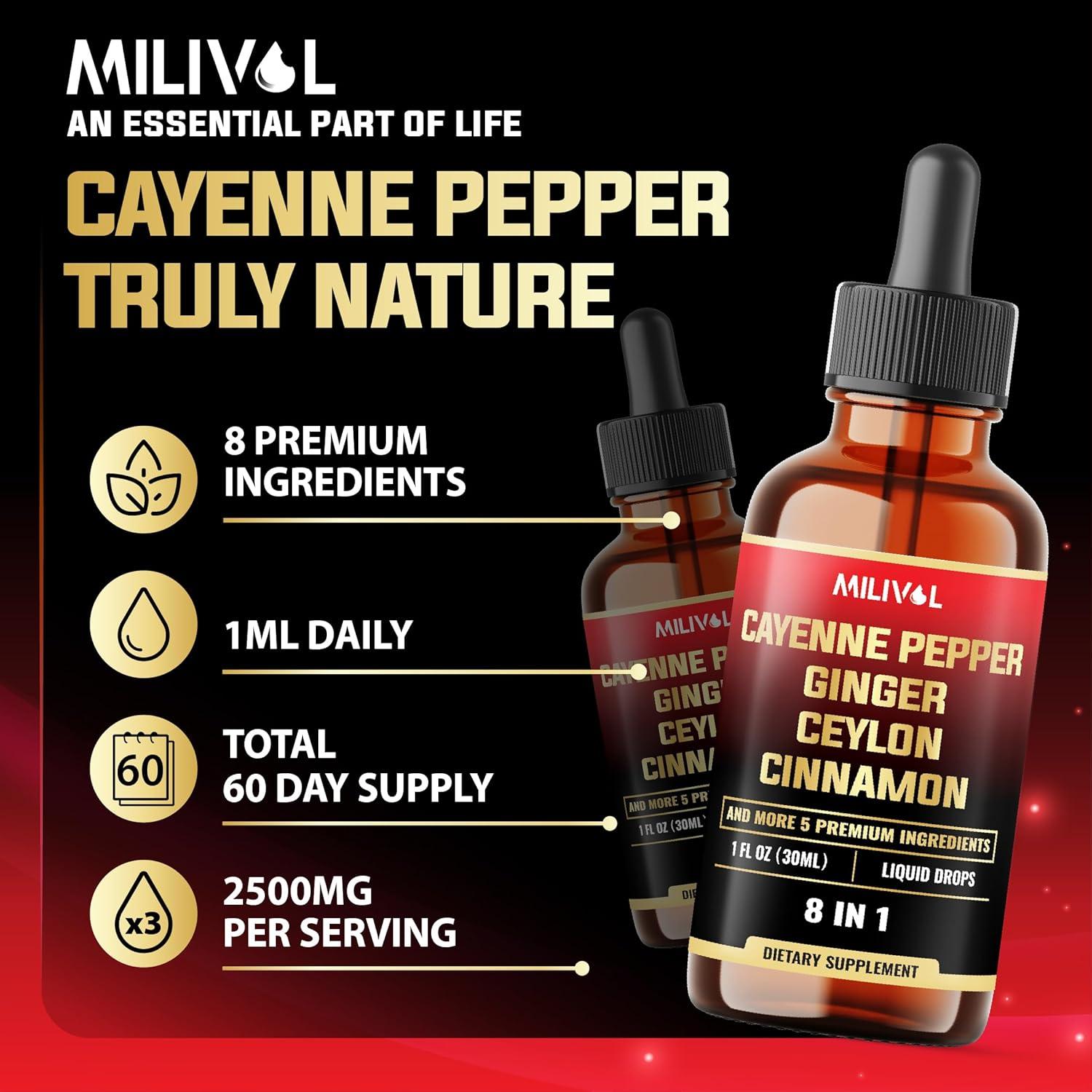 Gotas Líquidas de Pimienta de Cayena Milivol 30ml - 2 Paquetes