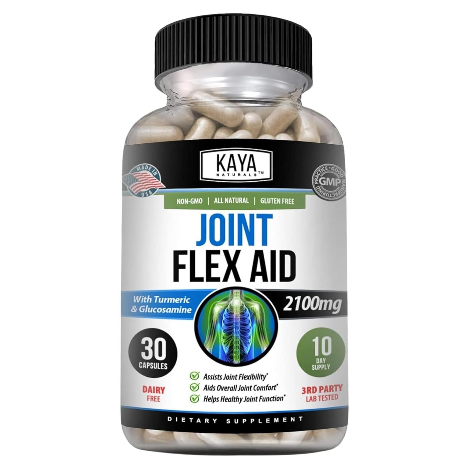 Suplemento de Movilidad Kaya Naturals - Cápsulas de Cúrcuma y Glucosamina - 30 Unidades