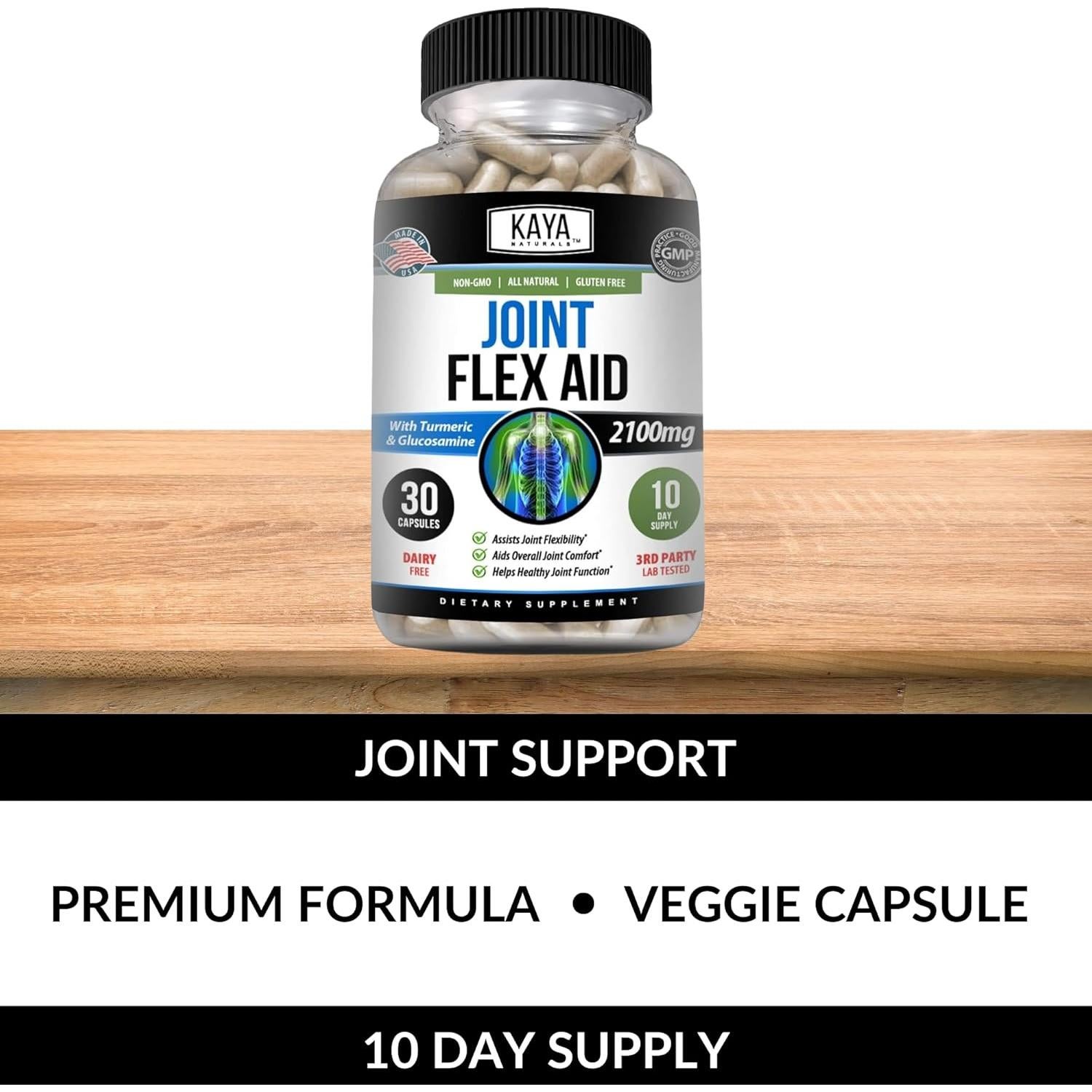 Suplemento de Movilidad Kaya Naturals - Cápsulas de Cúrcuma y Glucosamina - 30 Unidades