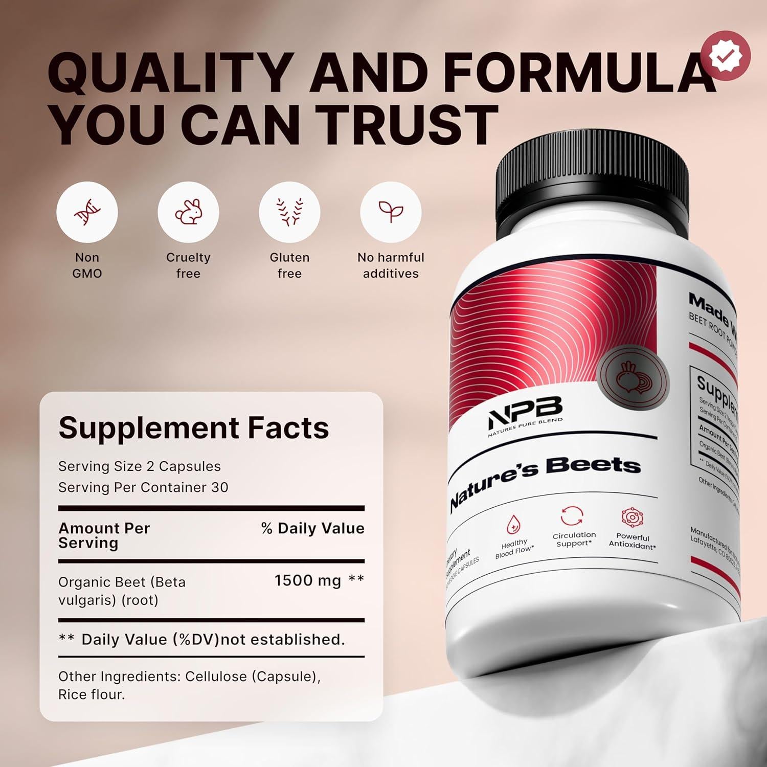 Cápsulas de Remolacha Orgánica Nature's Pure Blend - 60 Unidades