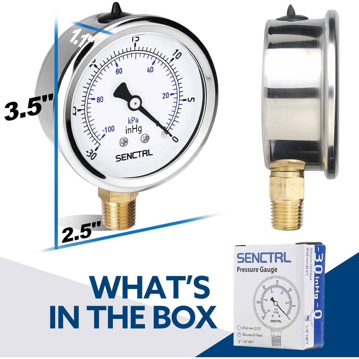 Manómetro de Baja Presión SENCTRL 2.5" Aceite Silicona 0-100 kPa