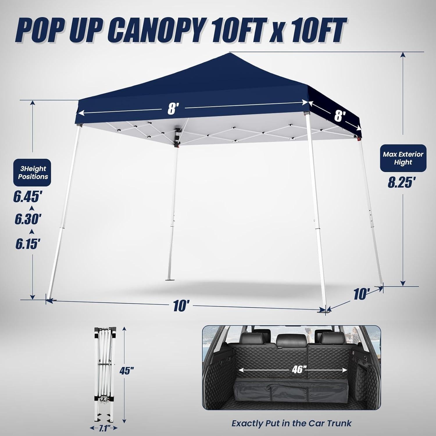 Carpa Plegable PHONWHON 2.44x2.44m Azul Marino Impermeable