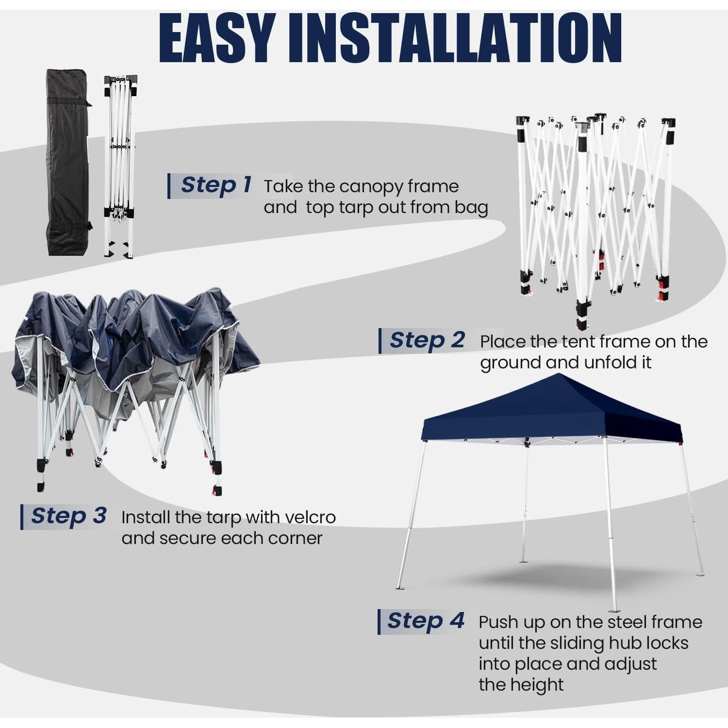 Carpa Plegable PHONWHON 2.44x2.44m Azul Marino Impermeable