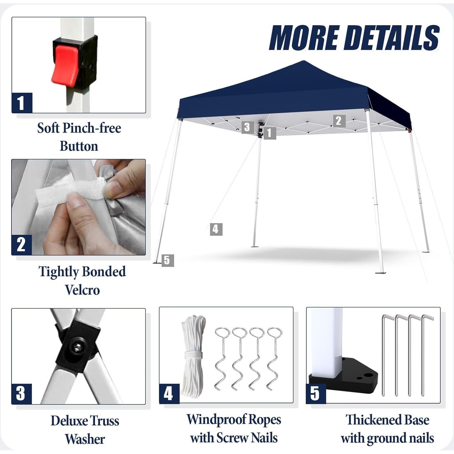 Carpa Plegable PHONWHON 2.44x2.44m Azul Marino Impermeable