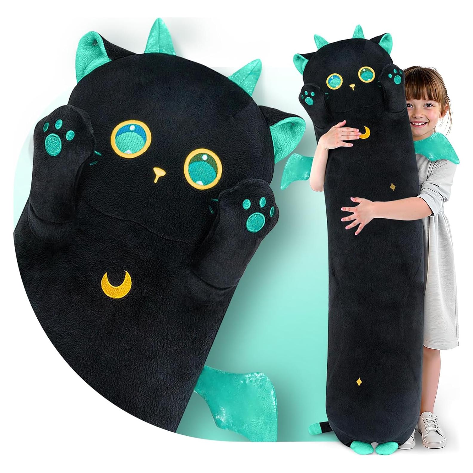 Almohada de Cuerpo de Gato Negro Caaaat 50 cm Suave y Abrazo