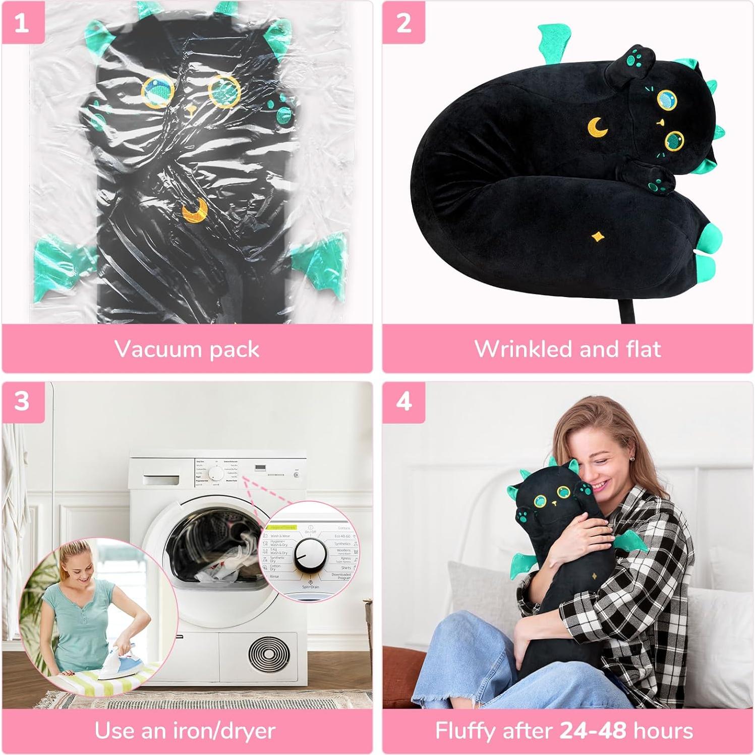 Almohada de Cuerpo de Gato Negro Caaaat 50 cm Suave y Abrazo