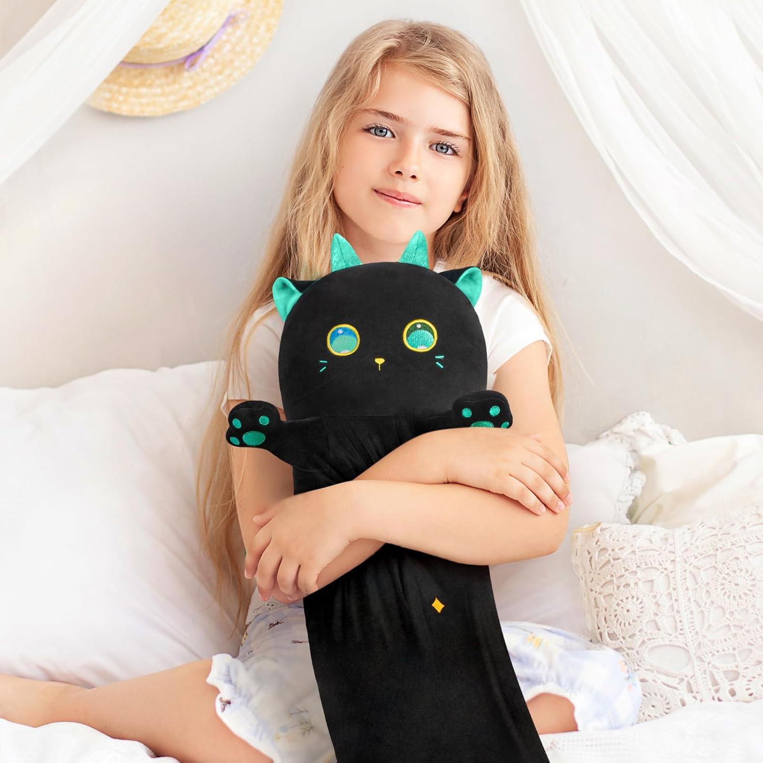 Almohada de Cuerpo de Gato Negro Caaaat 50 cm Suave y Abrazo