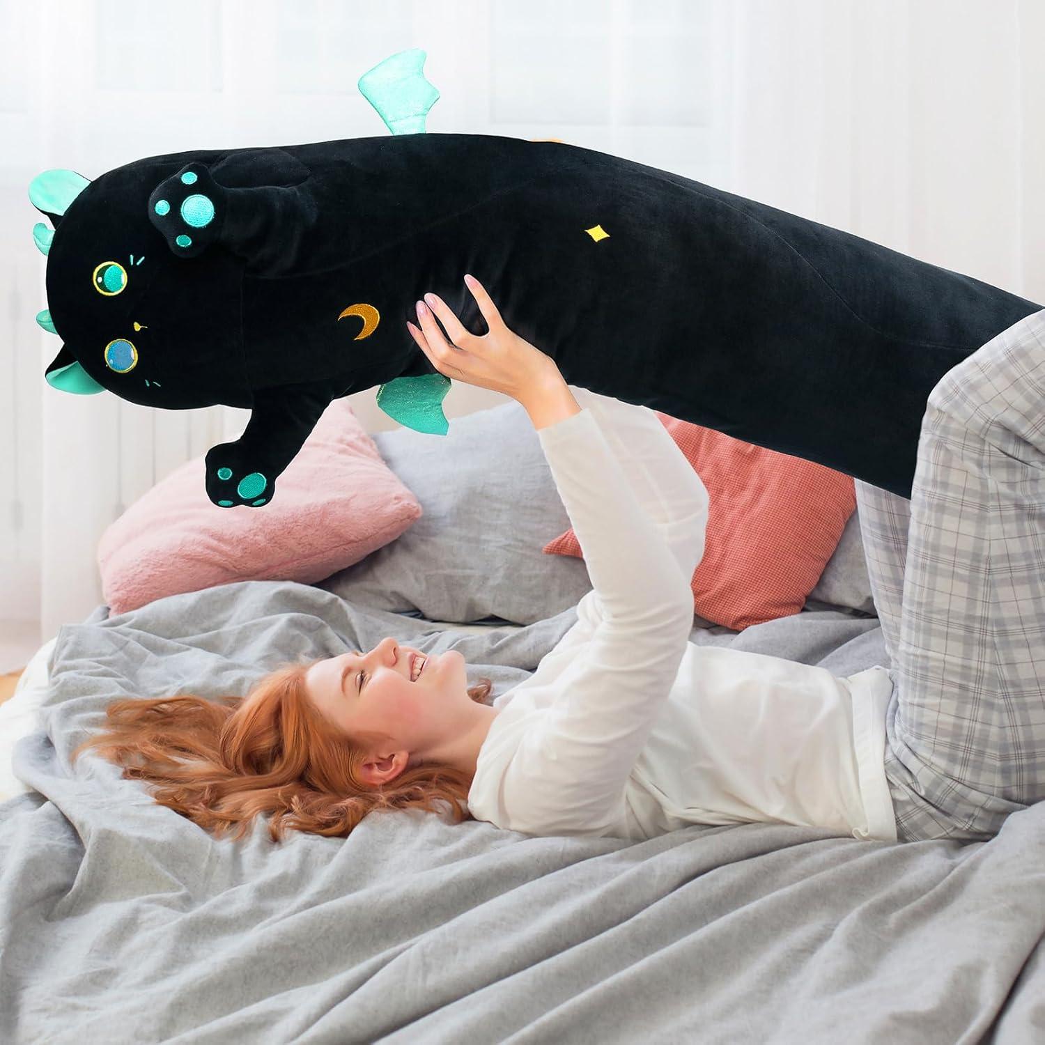 Almohada de Cuerpo de Gato Negro Caaaat 50 cm Suave y Abrazo