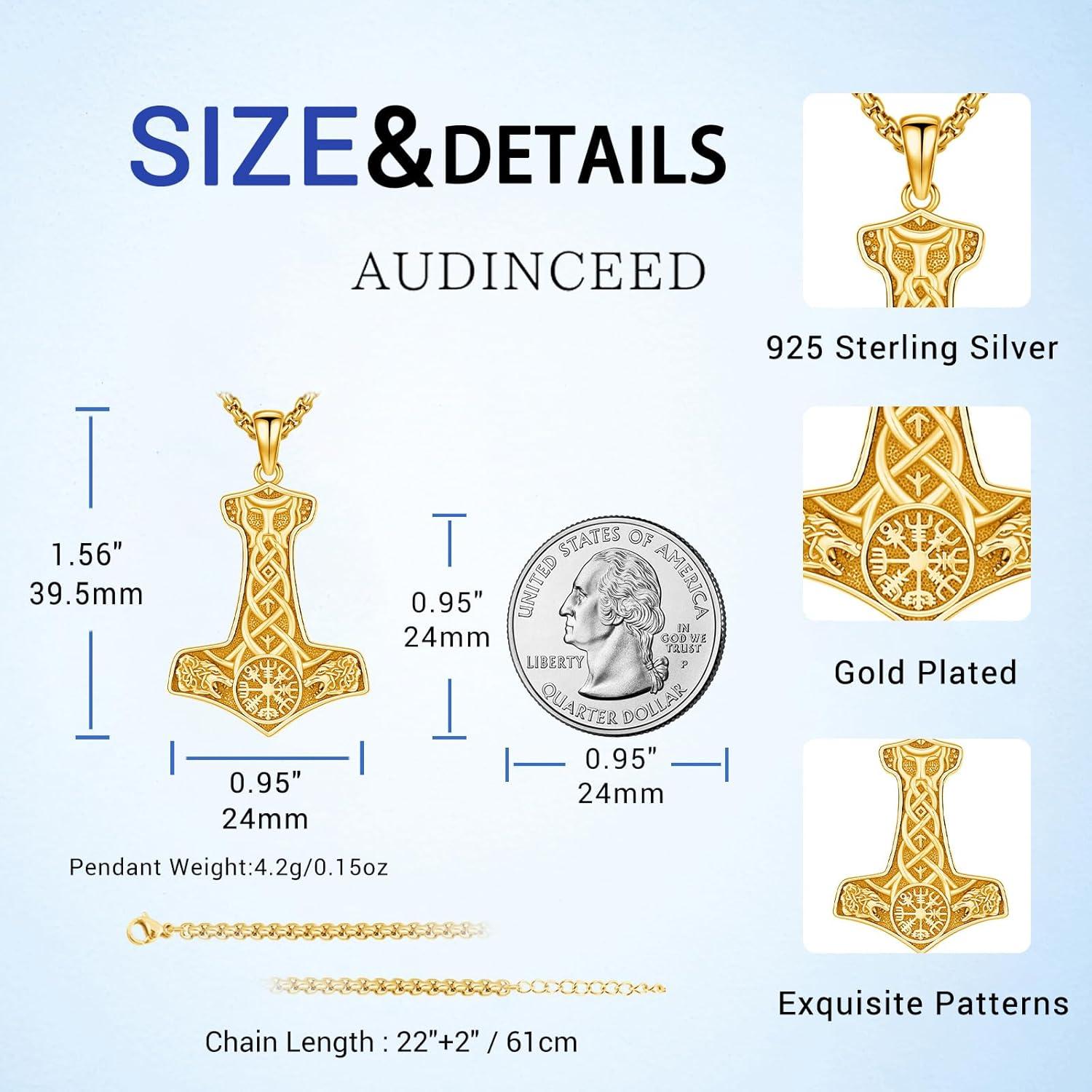 Collar Martillo de Thor de Plata Esterlina 925 con Cadena 55.88 cm