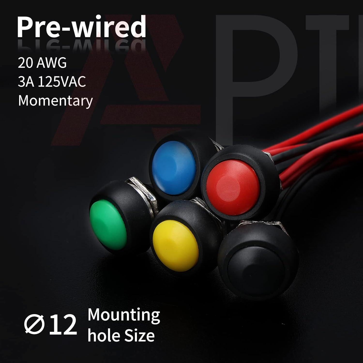 Interruptor Pulsador Momentáneo APIELE 12mm 6 Pcs Negro