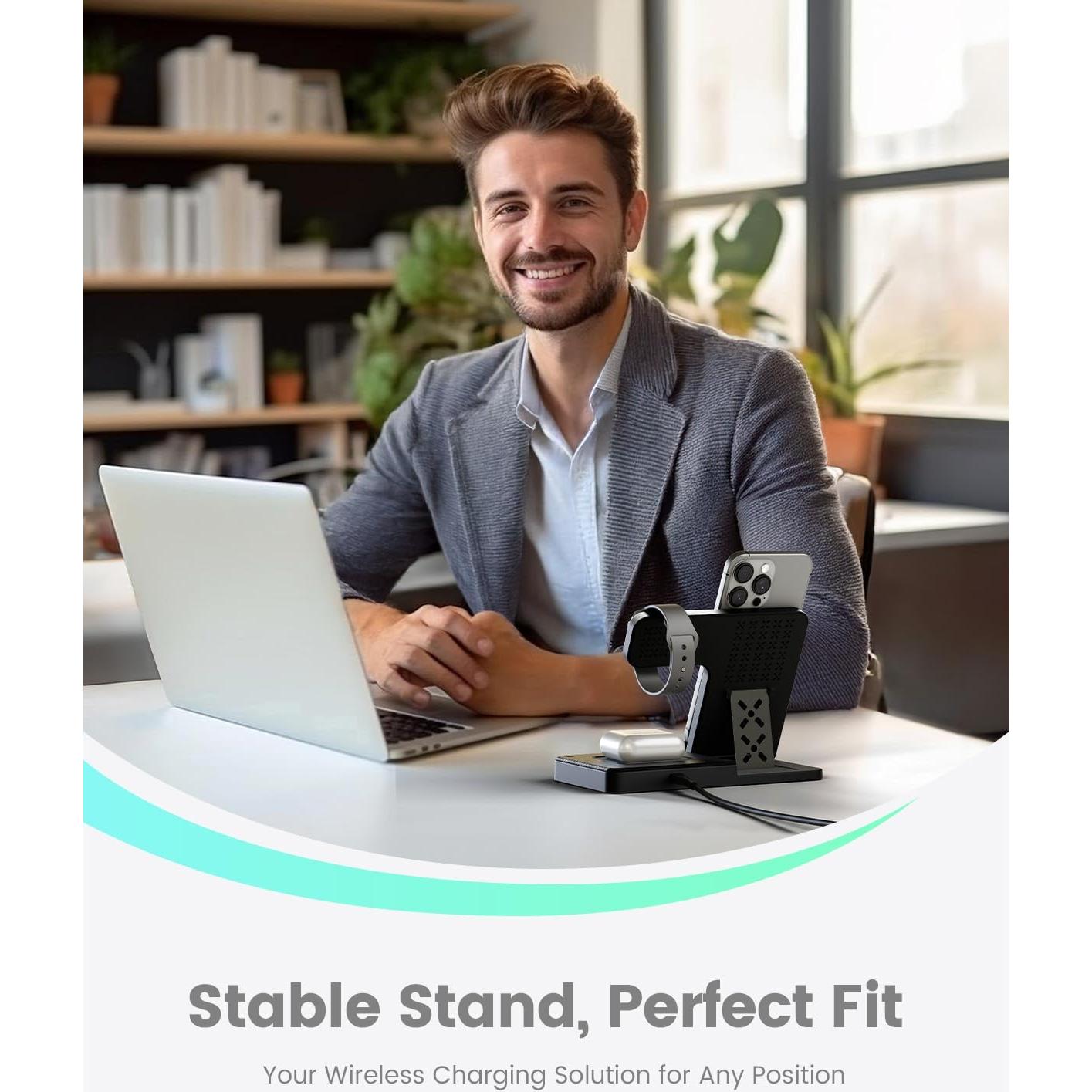 Estación de Carga Inalámbrica GETPALS W336 3 en 1 para iPhone