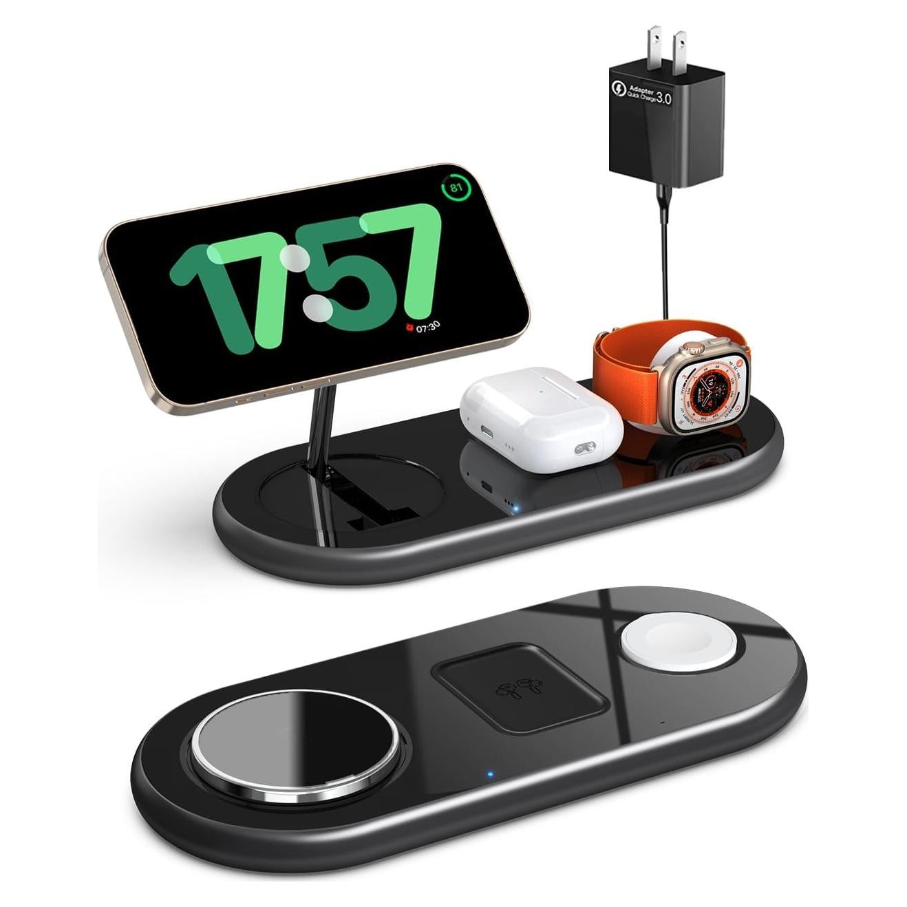 Estación de Carga 3 en 1 DOOLV para iPhone y Apple Watch Negro