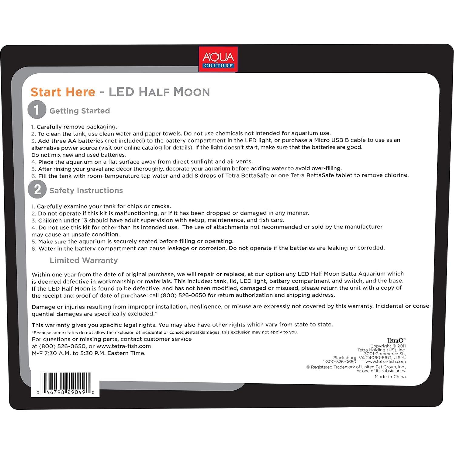 Acuario Tetra LED Media Luna 4.16L para Betta y Peces de Oro