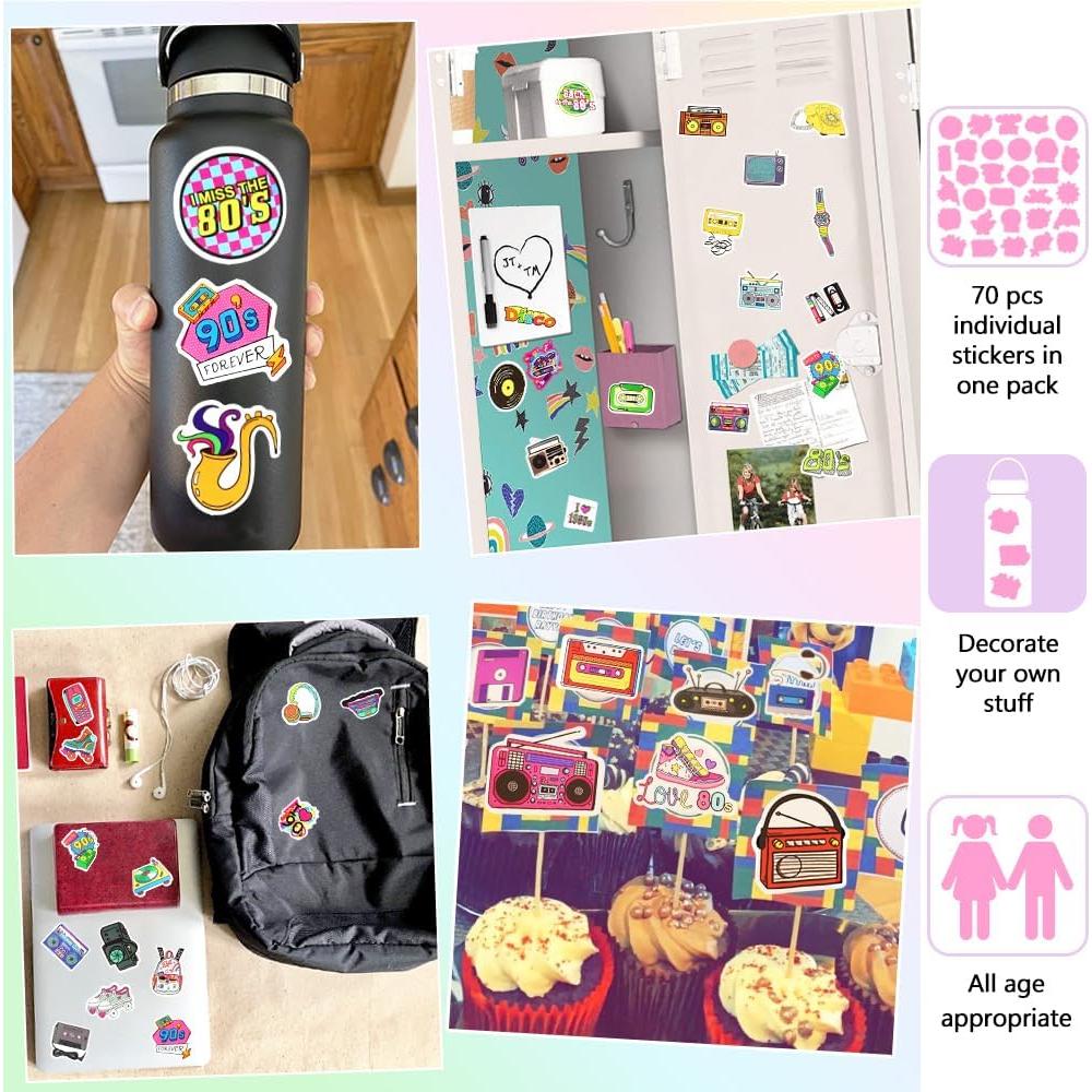 Stickers Retro DETICKERS 70 PCS Impermeables 80s 90s