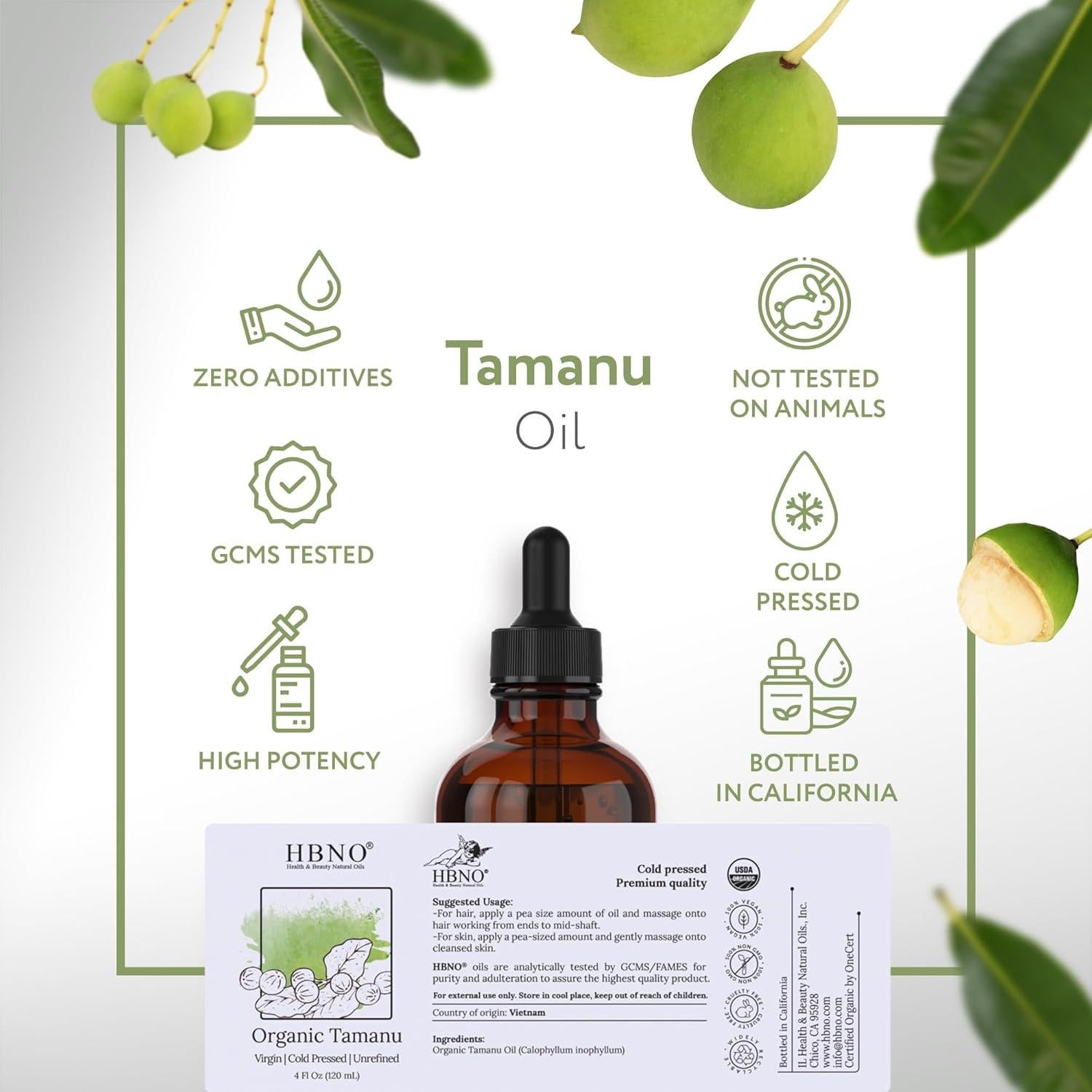 Aceite de Tamanu Orgánico HBNO 120ml Prensado en Frío