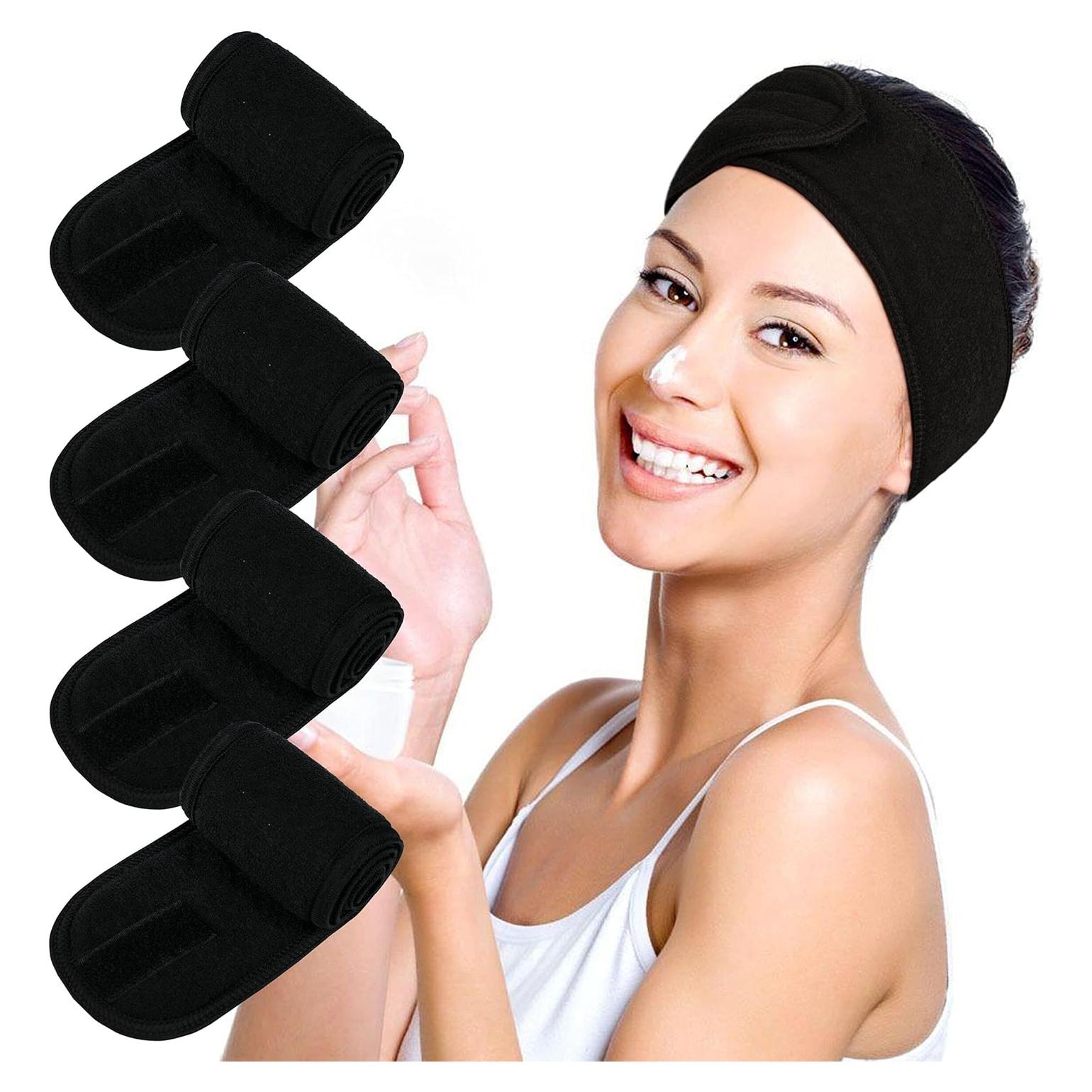 Diademas de Spa Facial 4PCS TOPODO Ajustables Negro