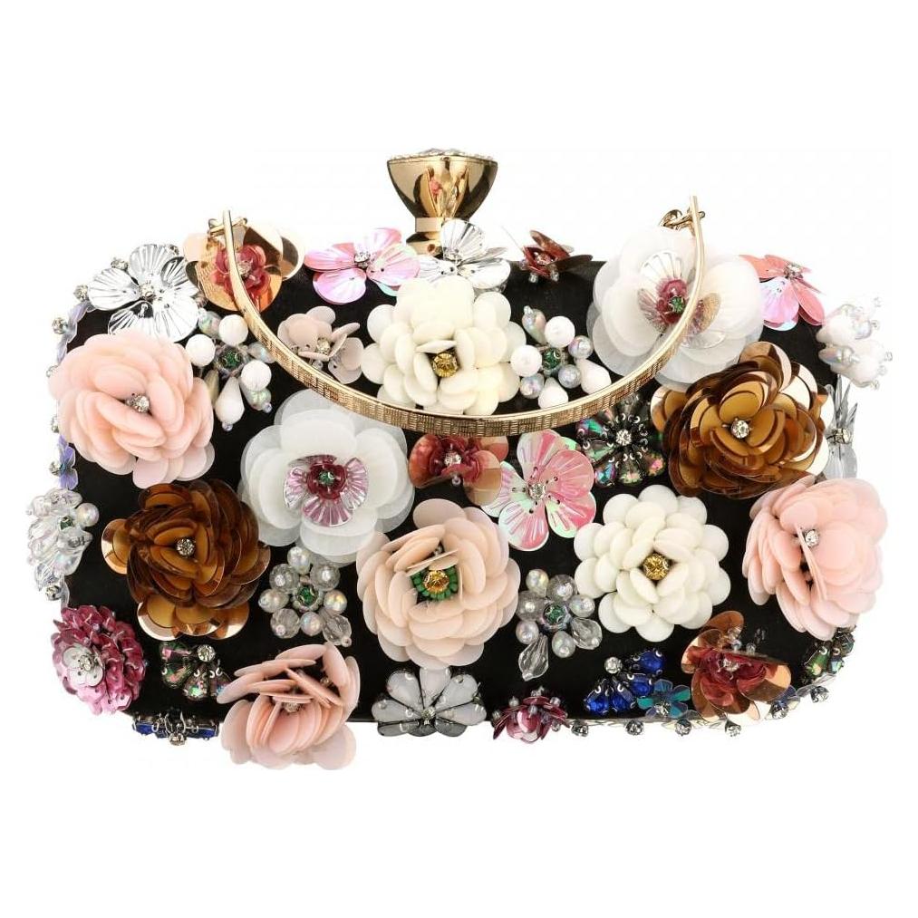 Cartera de Perlas Florales para Mujeres - Gets - Negro