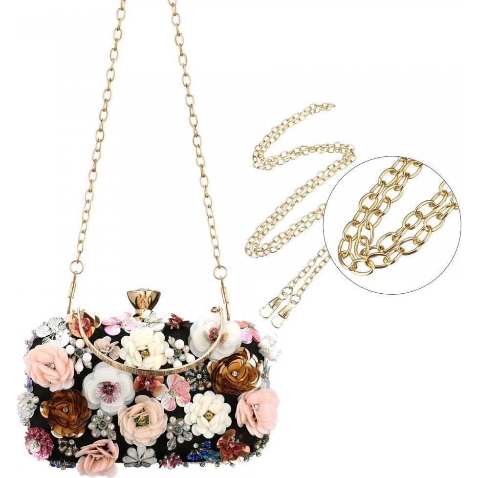 Cartera de Perlas Florales para Mujeres - Gets - Negro
