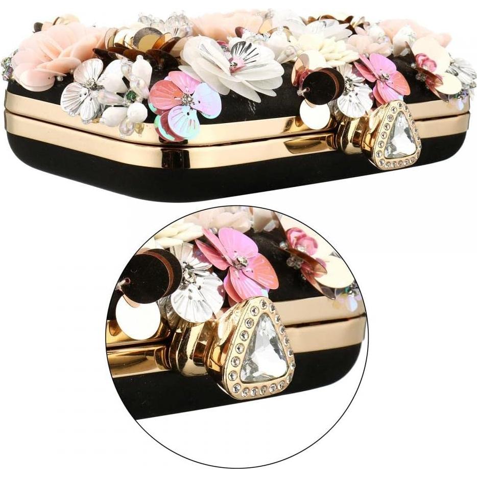 Cartera de Perlas Florales para Mujeres - Gets - Negro