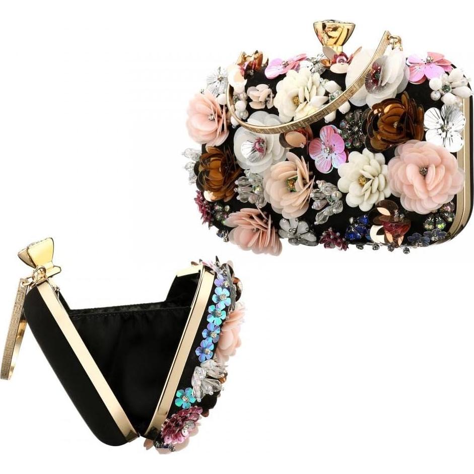 Cartera de Perlas Florales para Mujeres - Gets - Negro