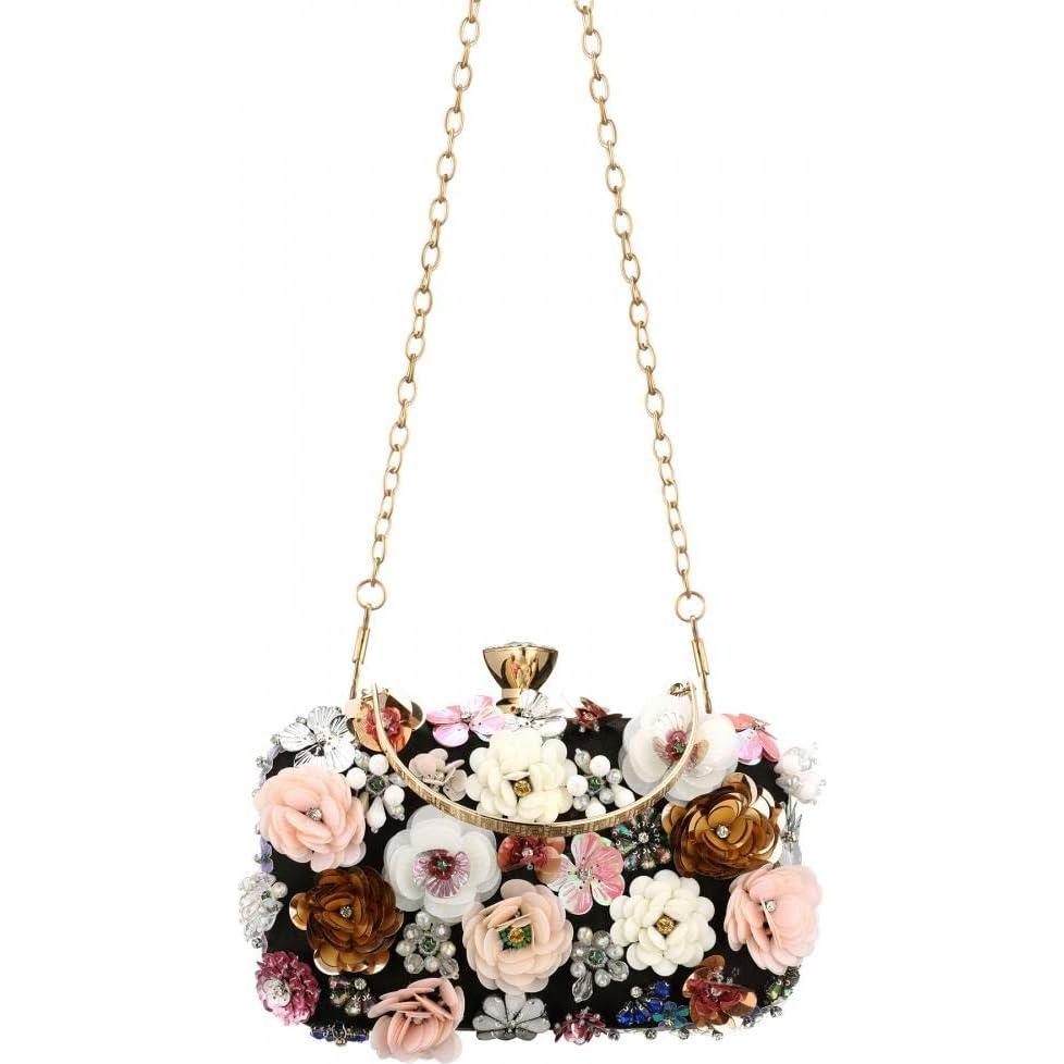 Cartera de Perlas Florales para Mujeres - Gets - Negro