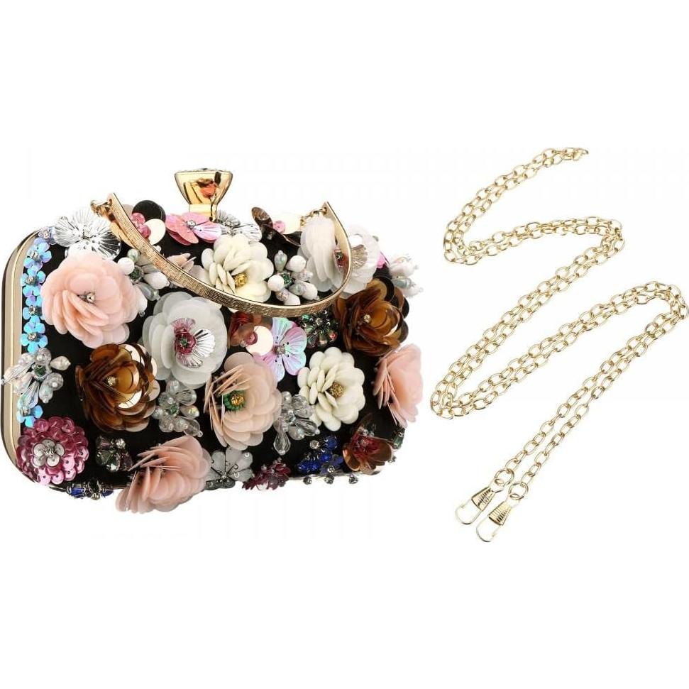 Cartera de Perlas Florales para Mujeres - Gets - Negro