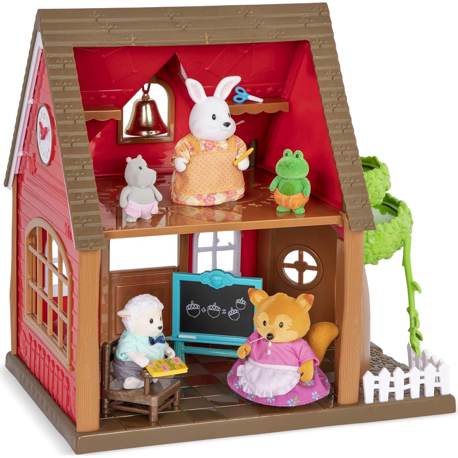 Casa de Escuela del Bosque Li'l Woodzeez con Muebles y Figura